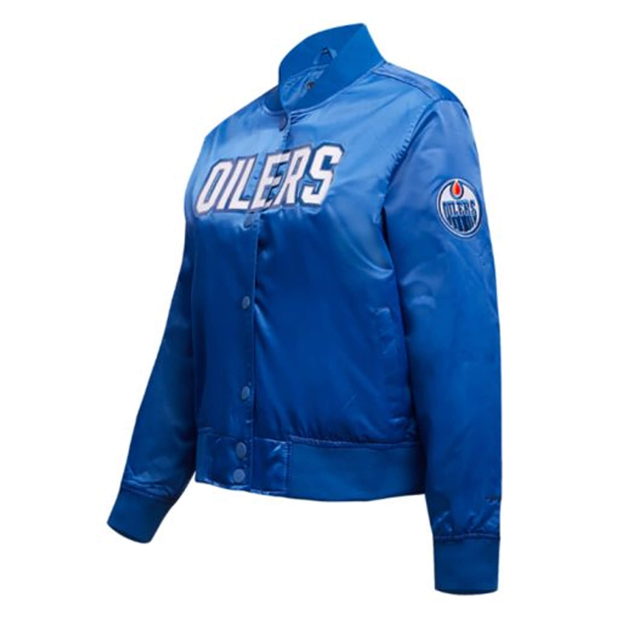 Edmonton Oilers Blue Satin Varsity Jacket – Classic Style