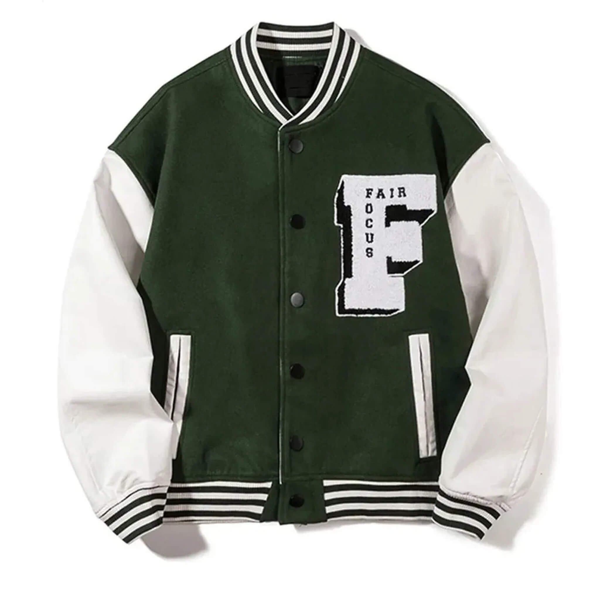 Fair Focus Green & White Varsity Letterman Jacket