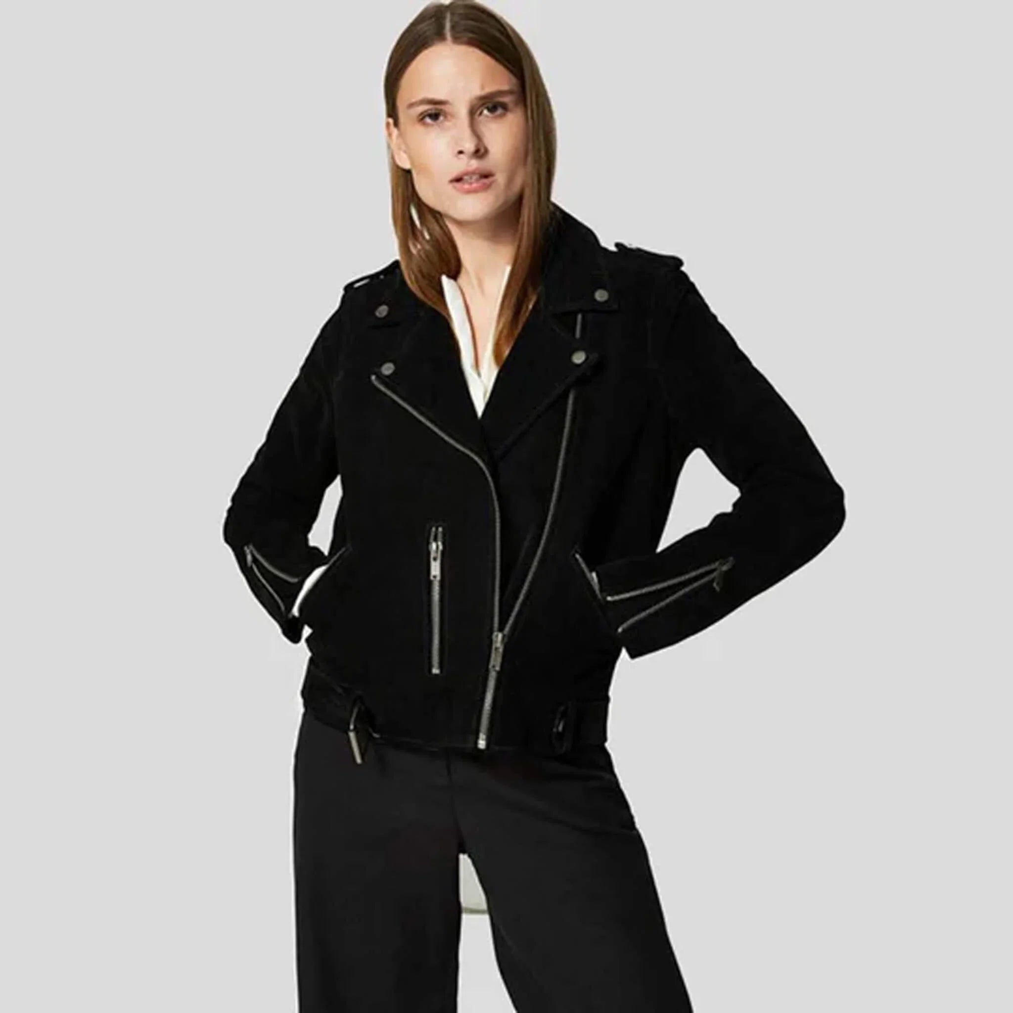 Elara Black Suede Biker Leather Jacket