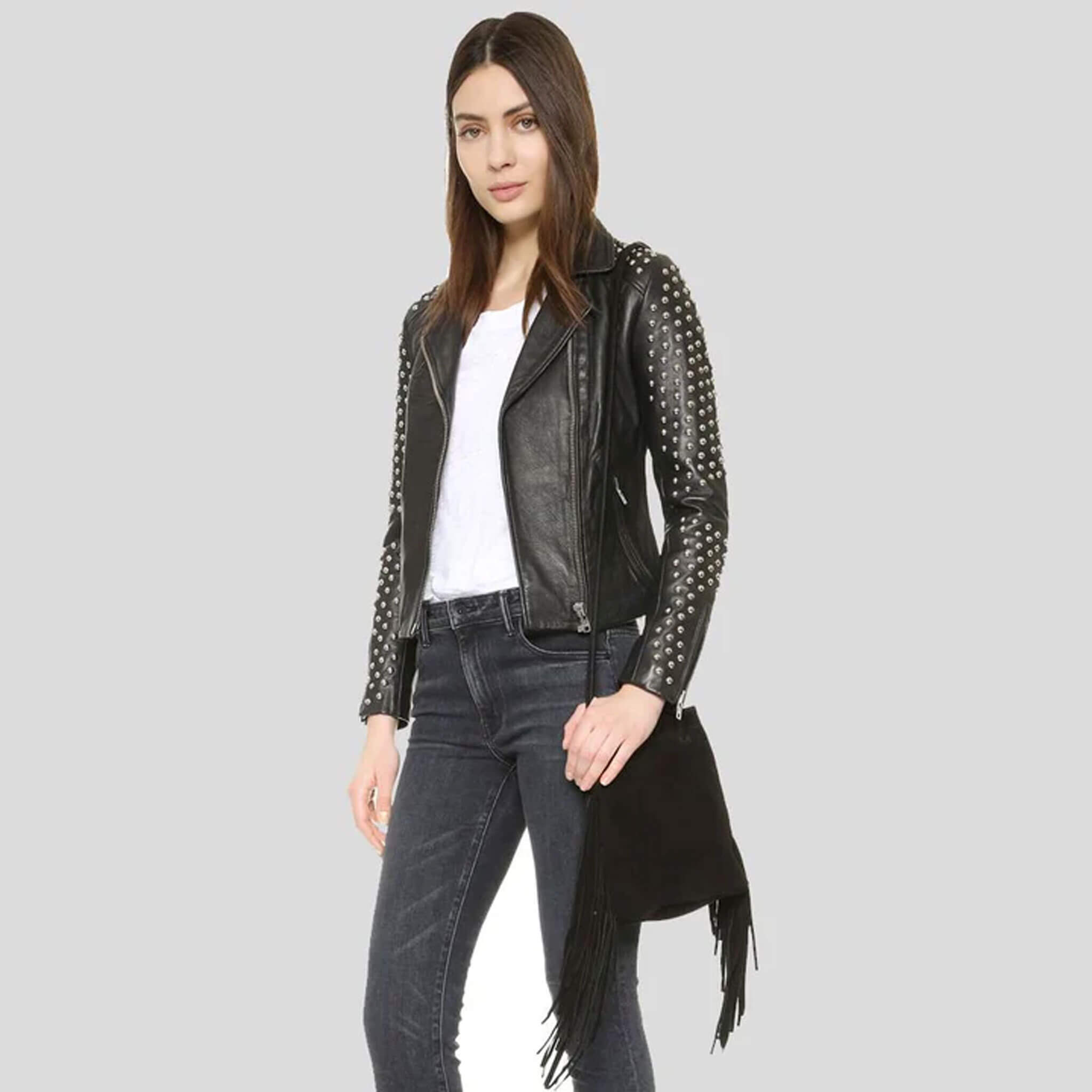 Nocturne Black Studded Lambskin Moto Leather Jacket