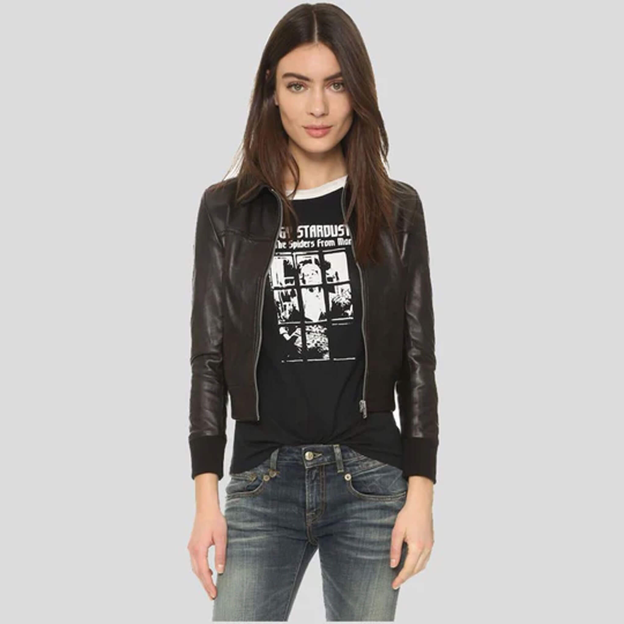 Vanta Belle Women's Black Leather Bomber Jacket