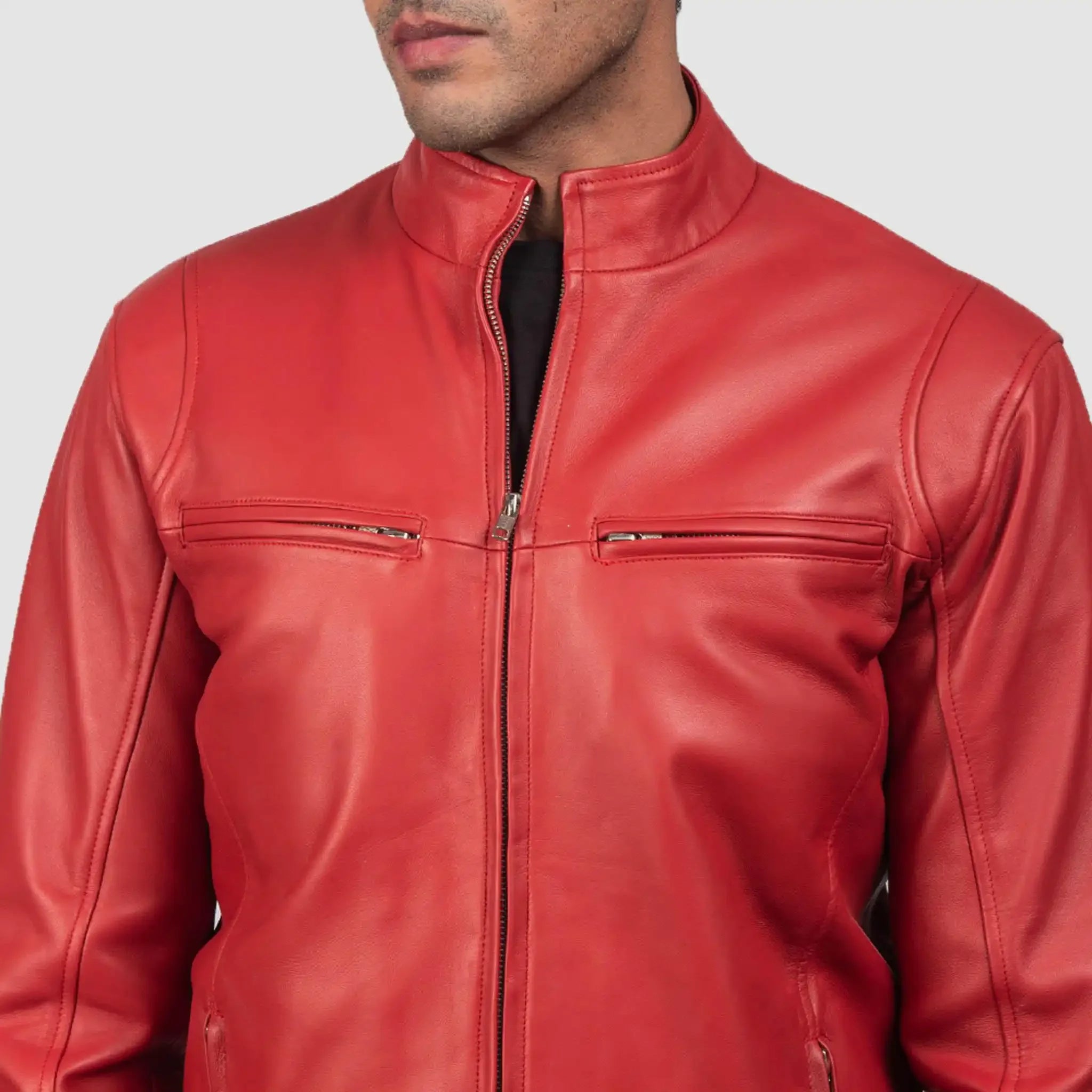 Elite Red Leather Biker Jacket - Premium Motorcycle Style for Men