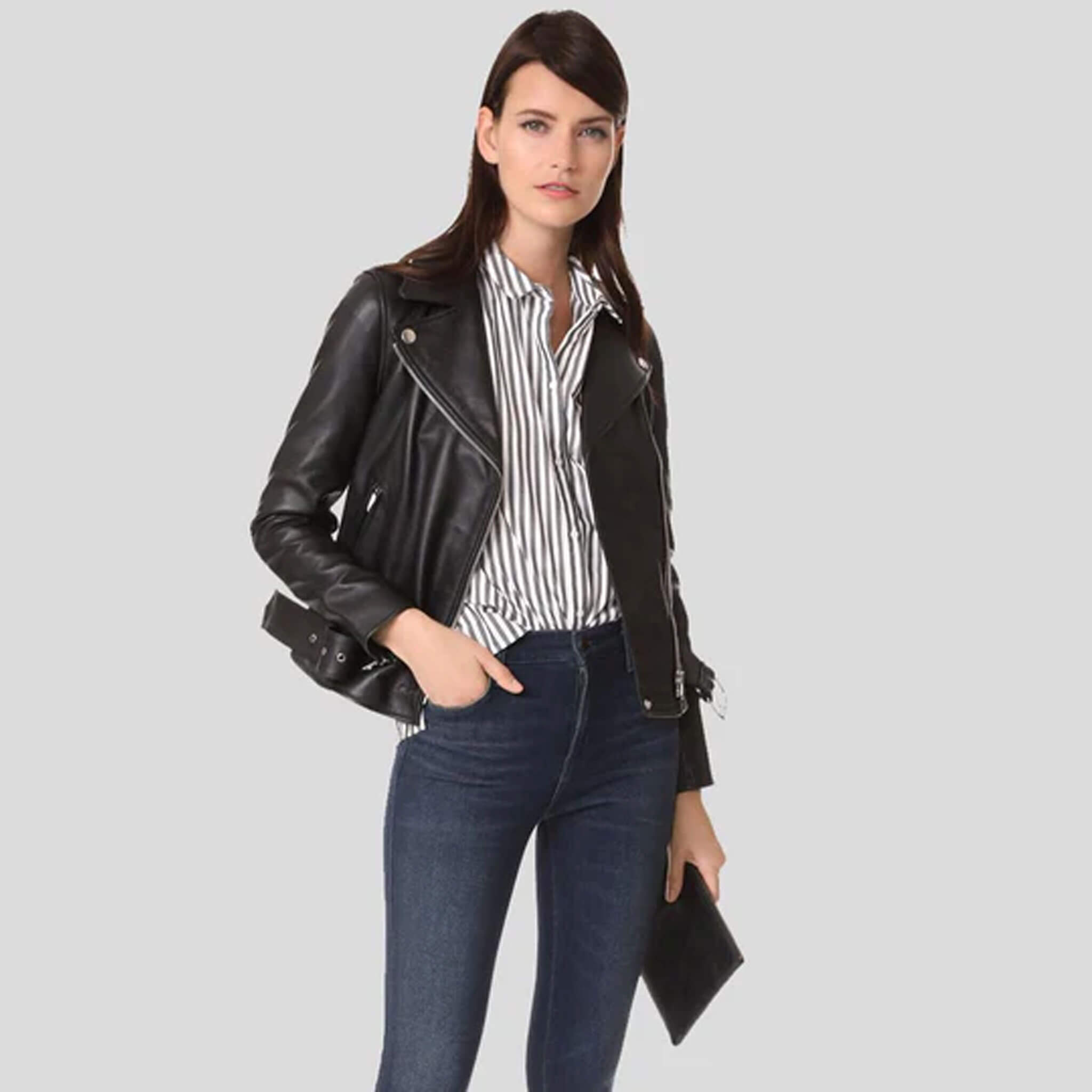 Lara Black Lambskin Biker Jacket with Quilted Lining