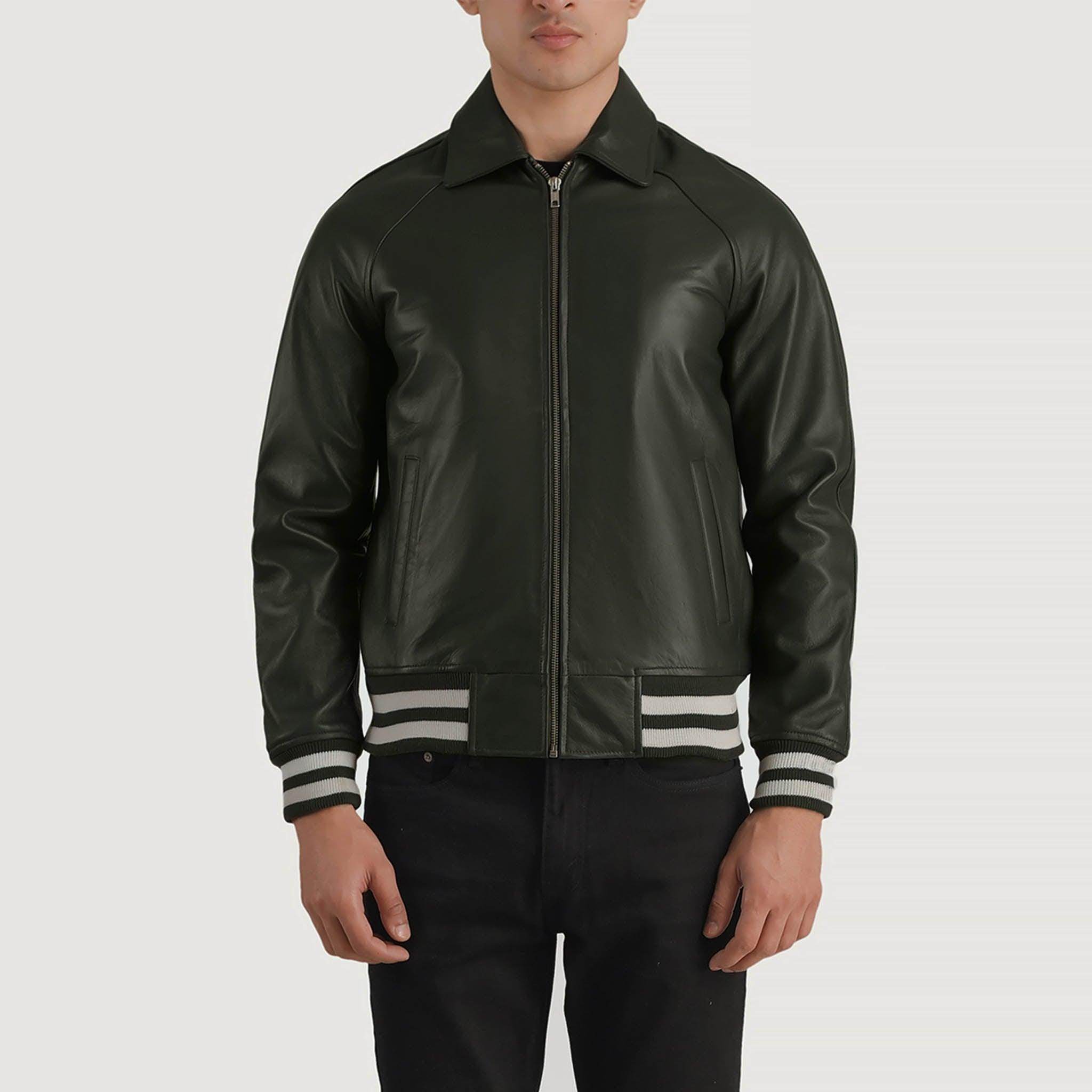 Abelard Green Leather Varsity Jacket – Timeless Classic Style - leathergang.com