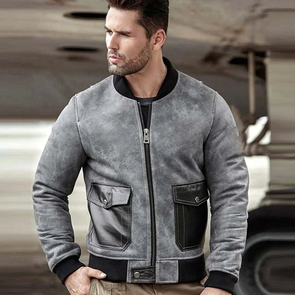 FAUX SHEARING BOMBER JACKET　メンズ Mens Faux Suade Shearling Bomber Zip Up Fuzzy Fleece Lined