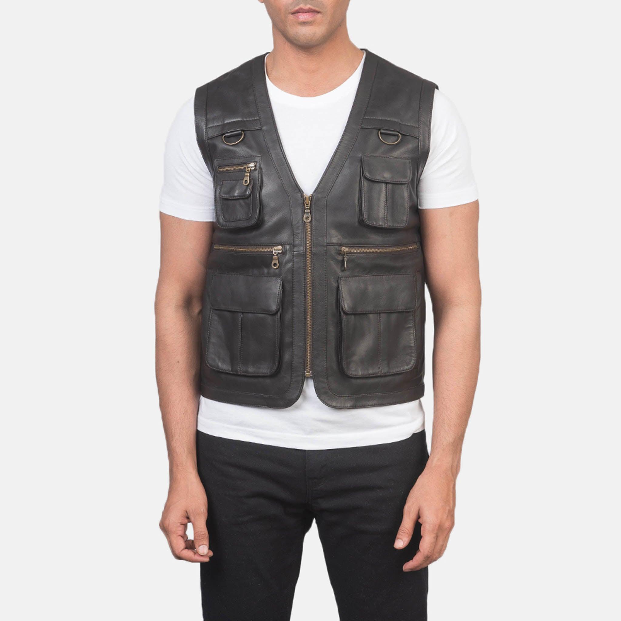 Storm Brown Leather Vest – Men’s Vintage Premium Biker Gear