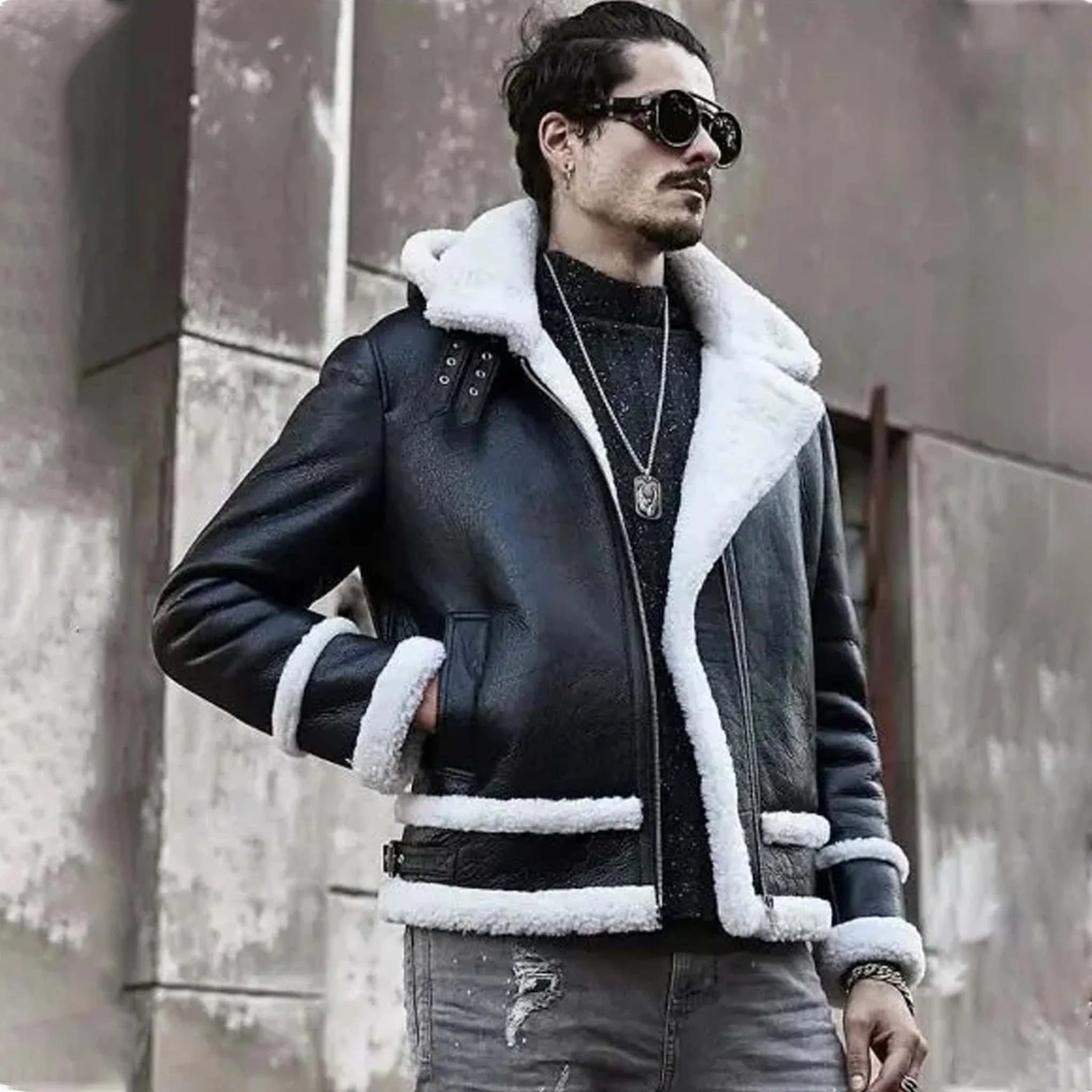 Silvra RAF B3 Bomber Jacket - Black Hooded Sheepskin Leather Short Coat