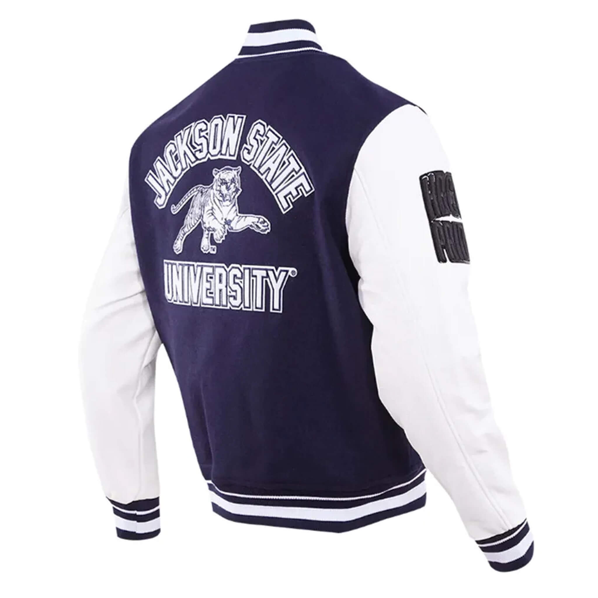 Jackson State University Varsity Jacket – Navy & White Letterman Style