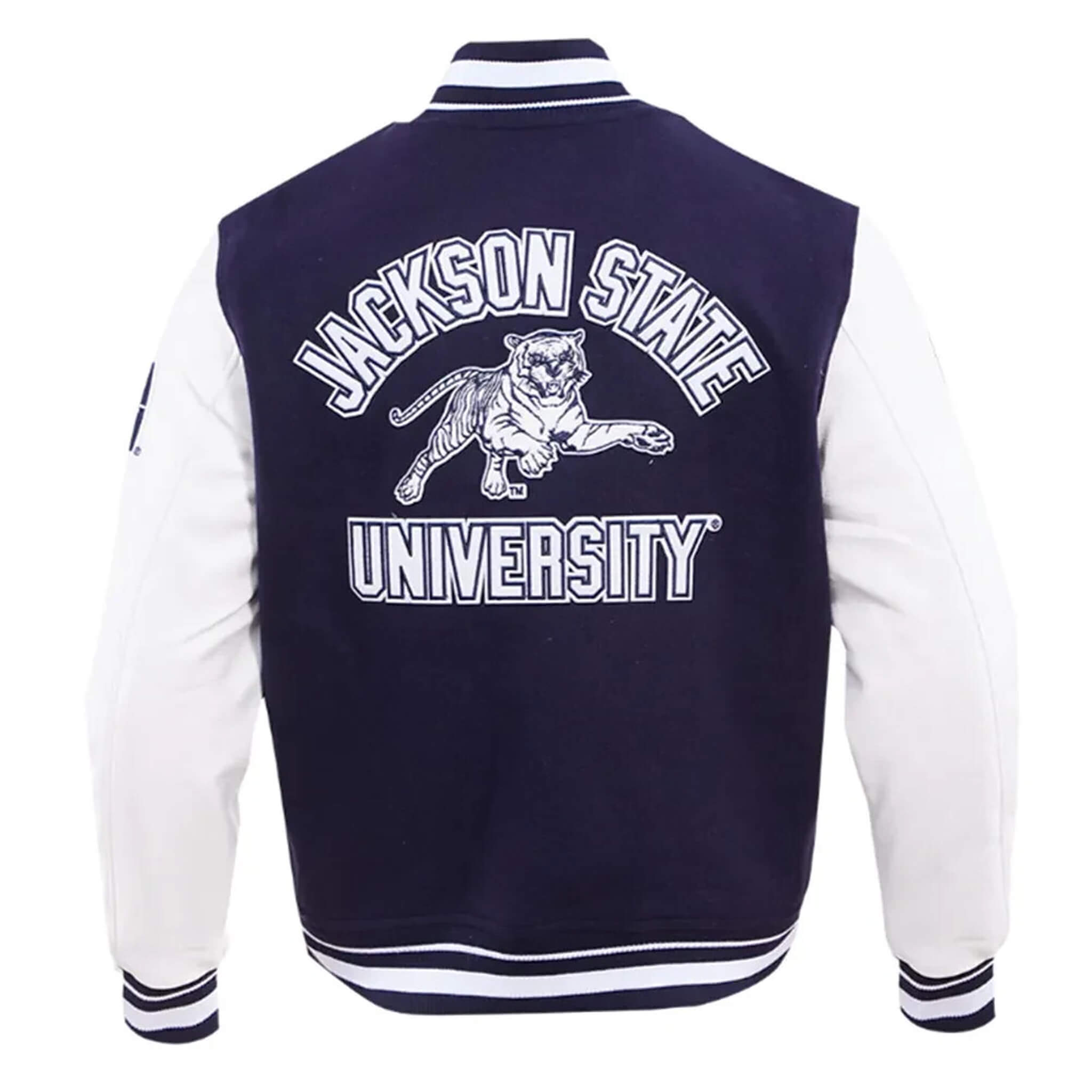 Jackson State University Varsity Jacket – Navy & White Letterman Style