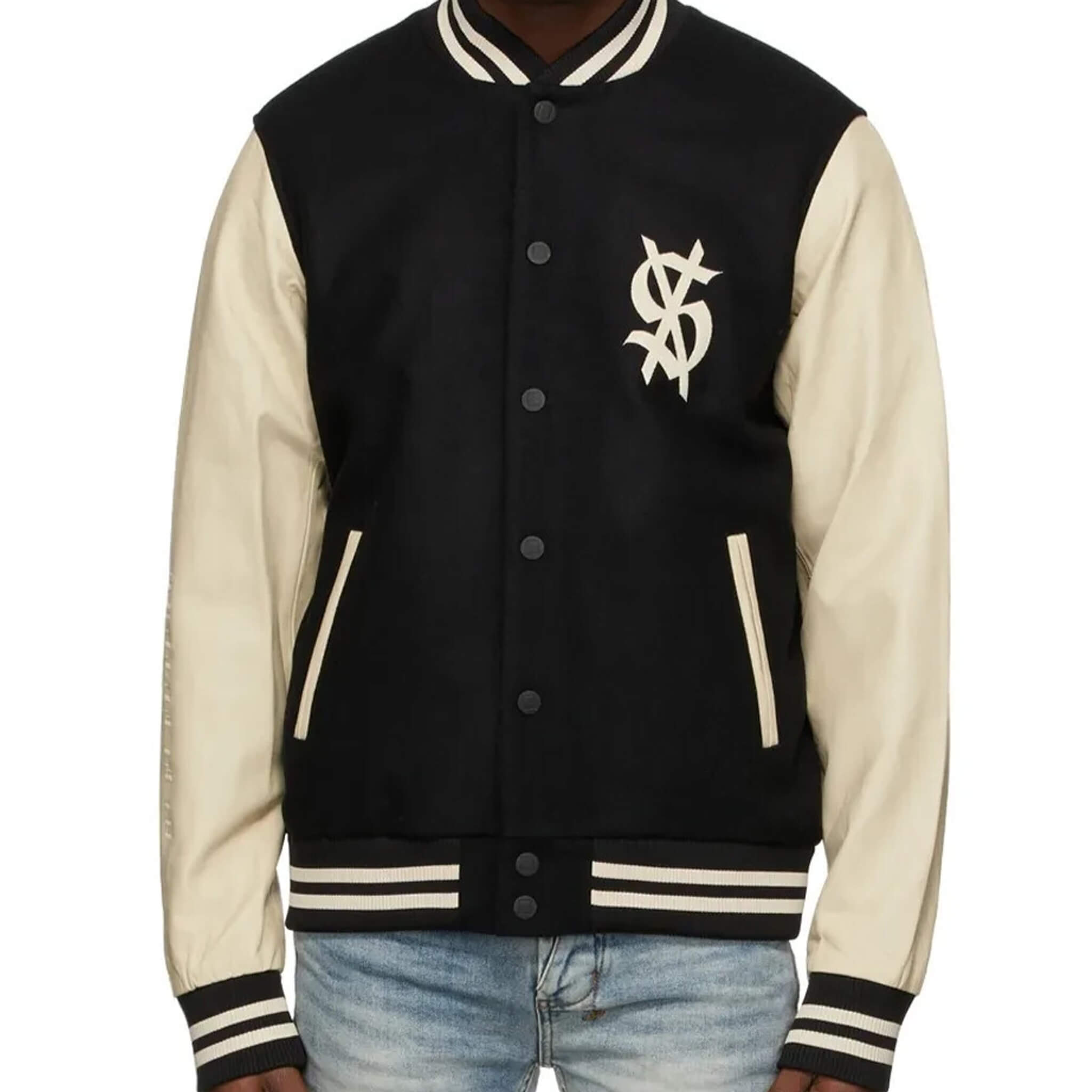 Ksubi King Wool Varsity Jacket with Leather Sleeves