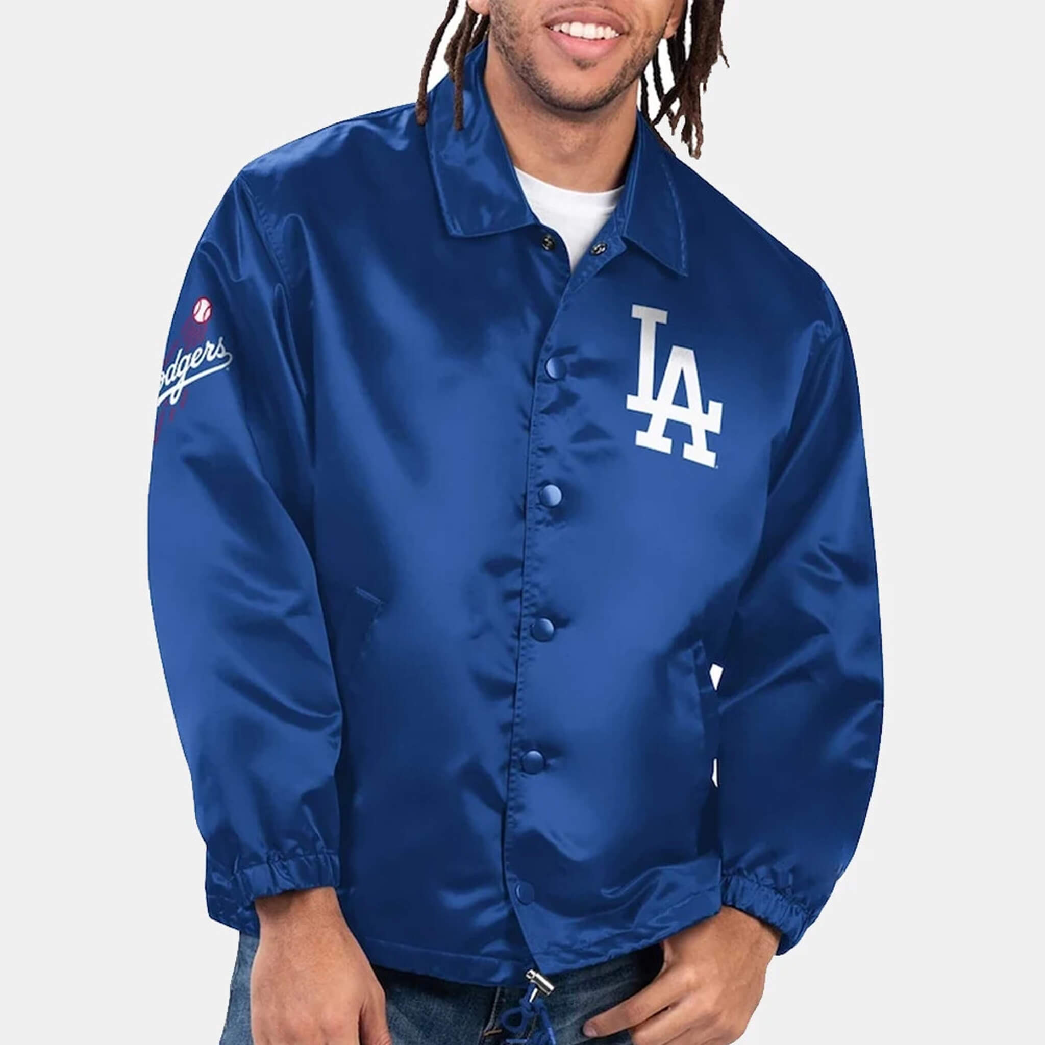LA Dodgers Blue Satin Jacket – 90s Athletic Style Inspired by Ice Cube