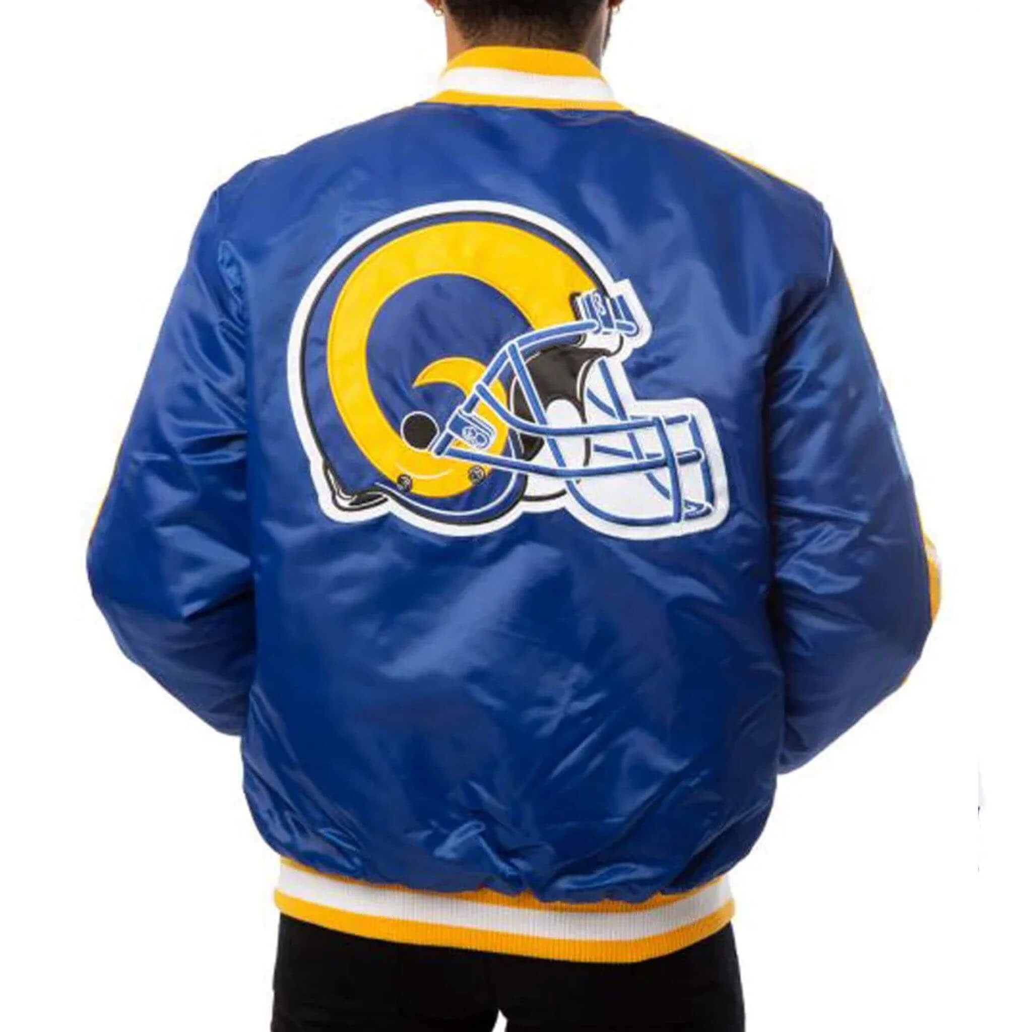 Rams LA Satin Varsity Jacket – Blue NFL Football Style