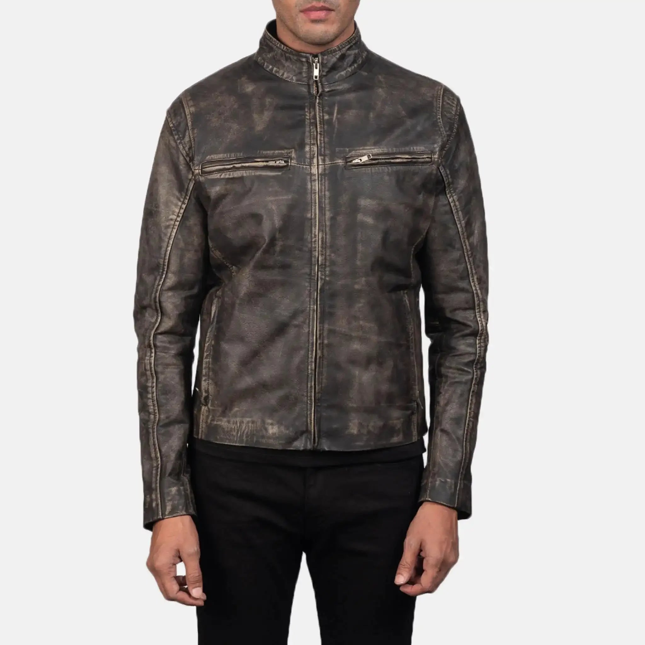 Elite Destressed Brown Leather Biker Jacket - Premium Motorcycle Style
