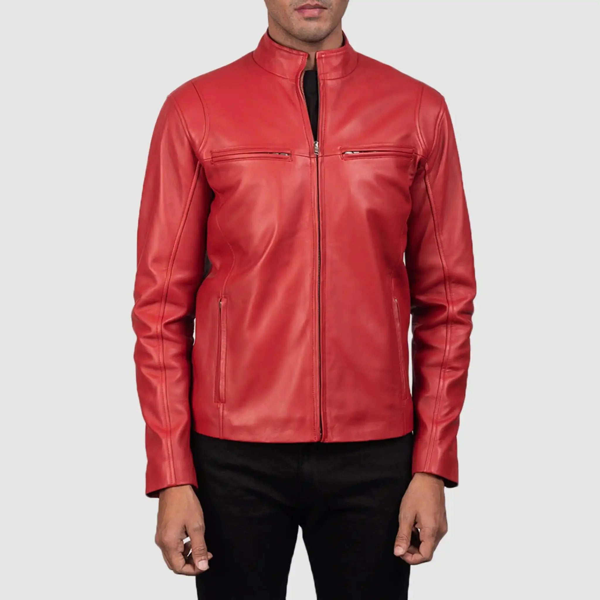 Elite Red Leather Biker Jacket - Premium Motorcycle Style for Men