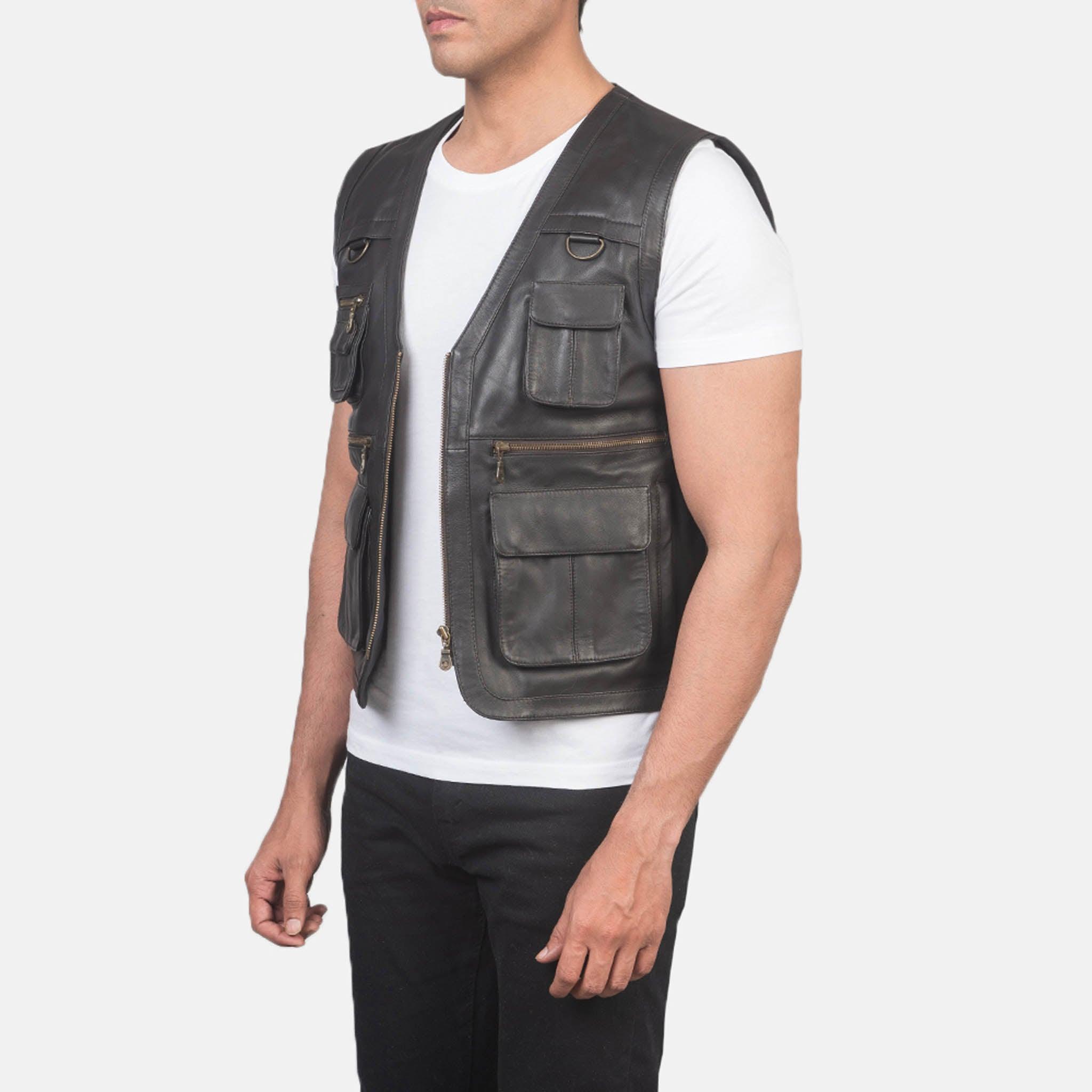 Storm Brown Leather Vest – Men’s Vintage Premium Biker Gear