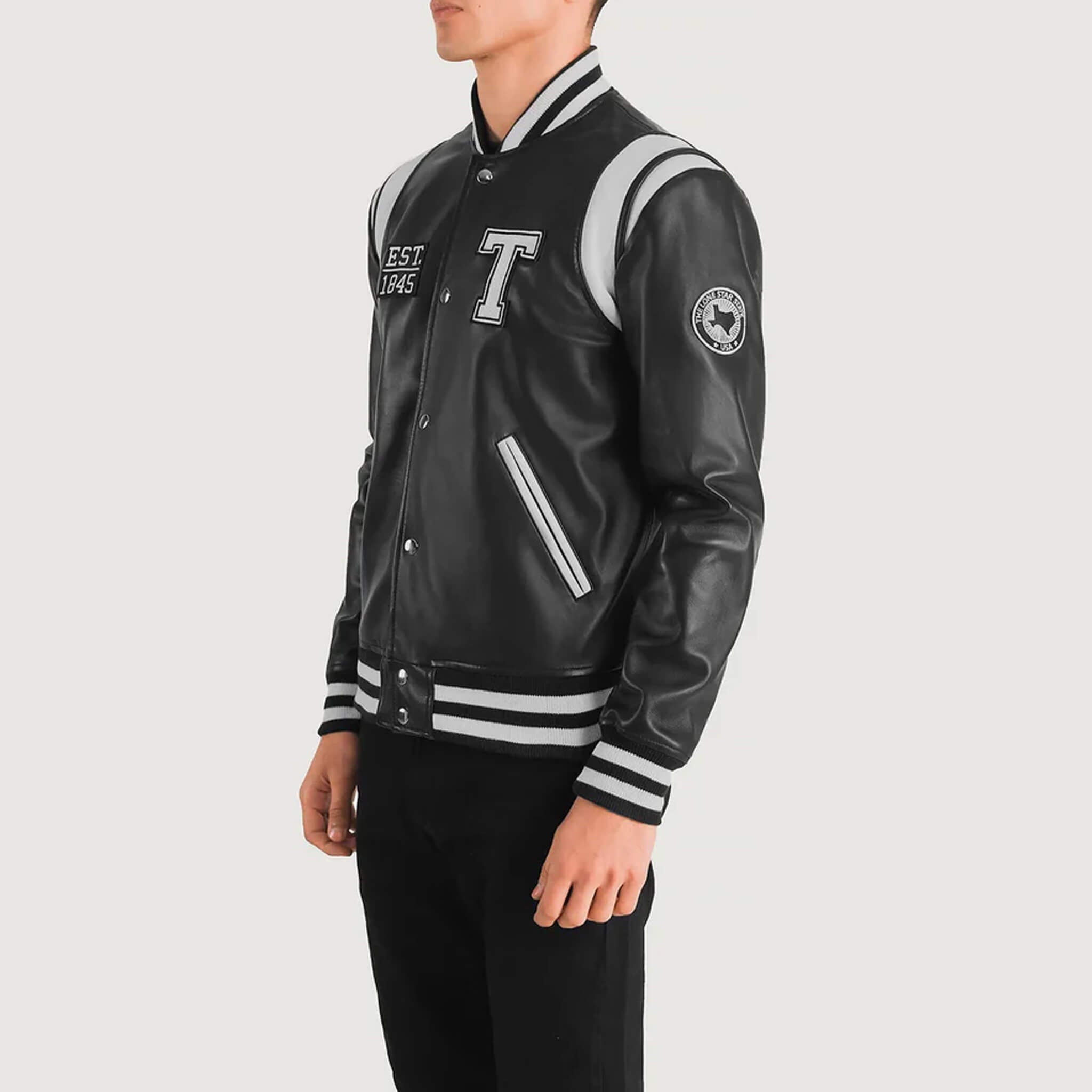 Liberte Texas Black Leather Varsity Jacket – Classic Street Style