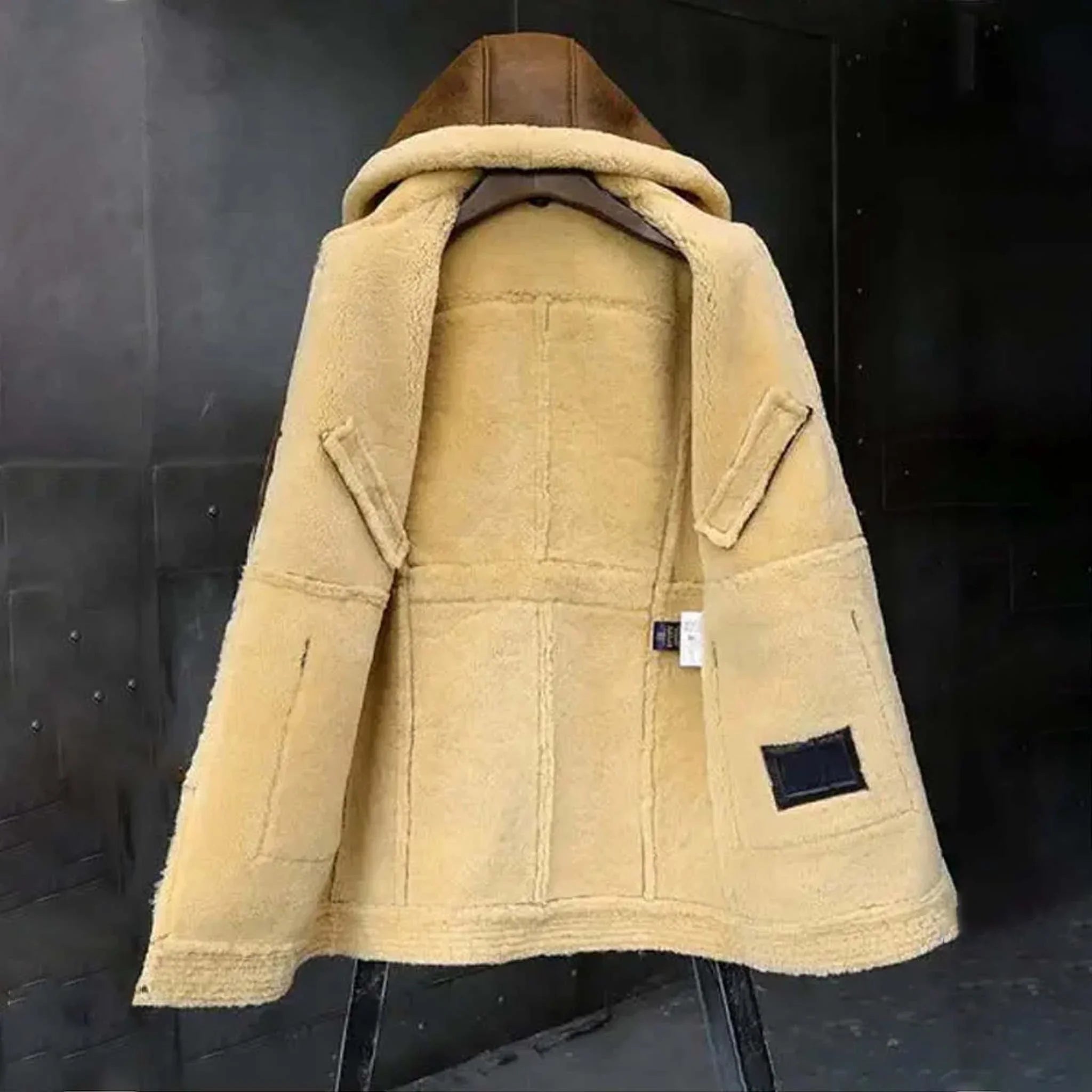 Ravix Hooded Shearling Coat - Men's Leather Bomber Jacket Style
