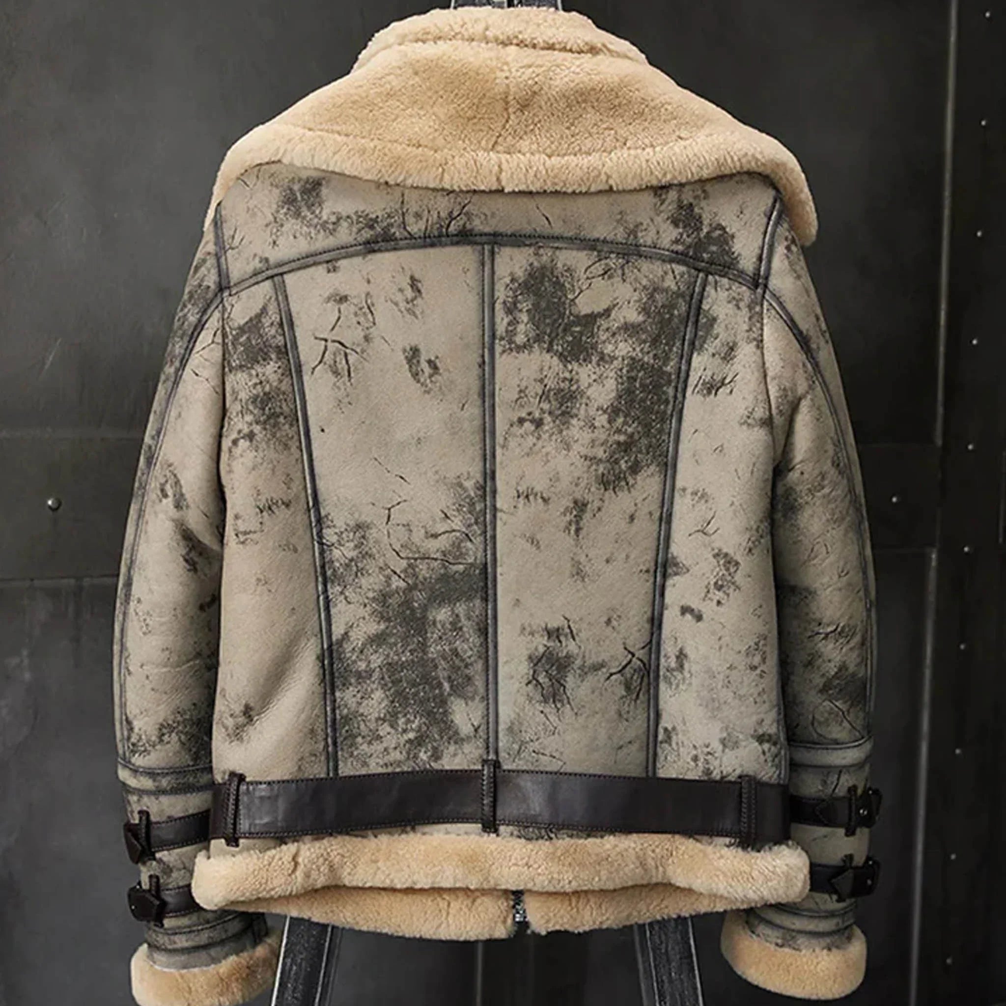 Men's Waxed RAF Sheepskin Coat - Double Collar Flying Shearling Jacket