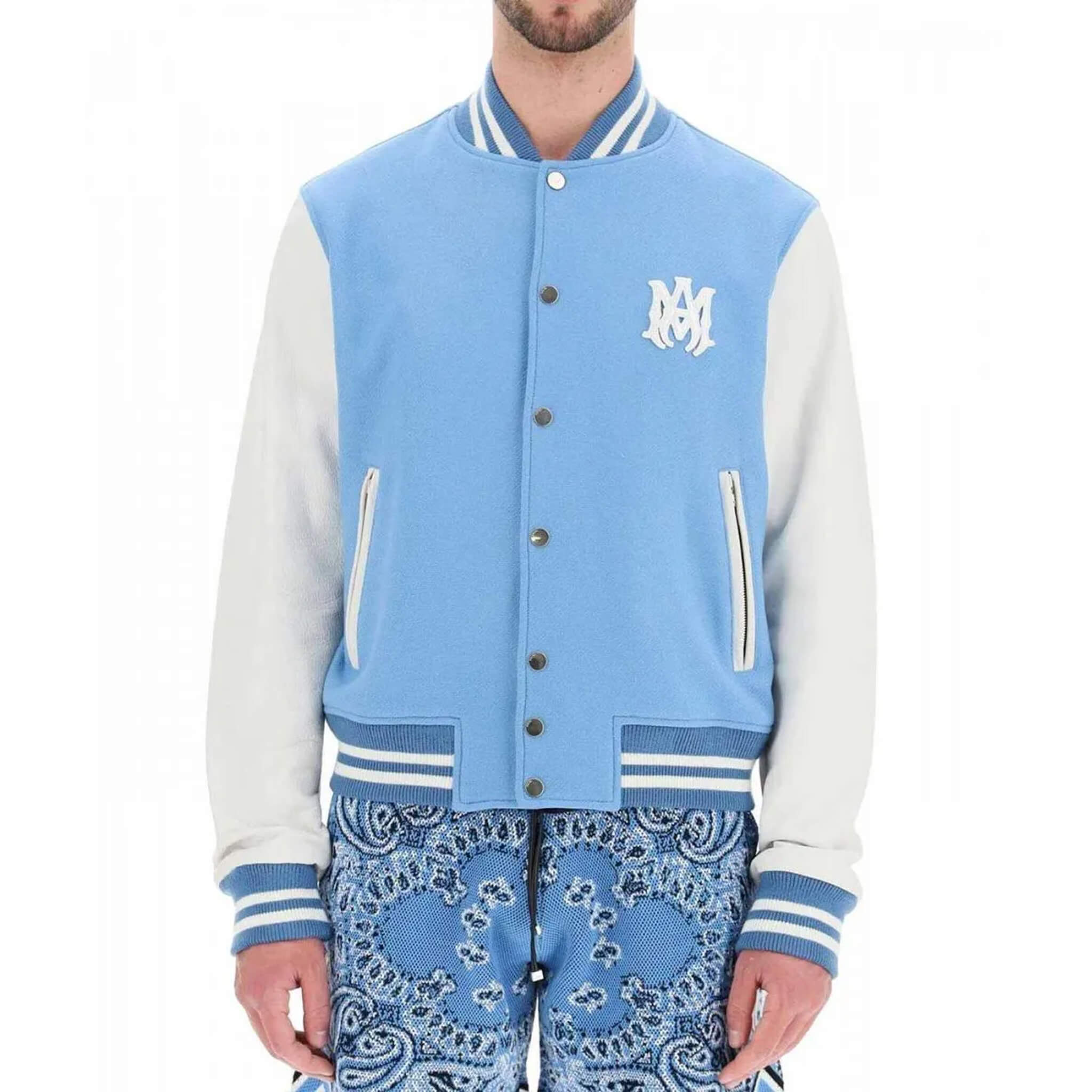 Amiri Blue & White Varsity Letterman Jacket for Men