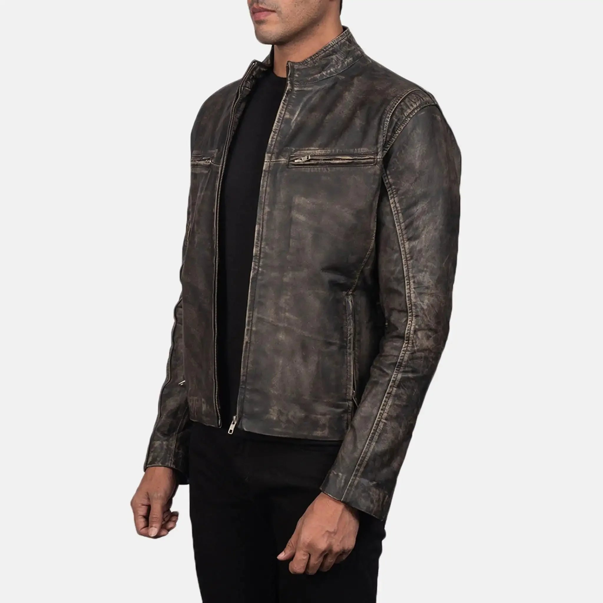 Elite Destressed Brown Leather Biker Jacket - Premium Motorcycle Style