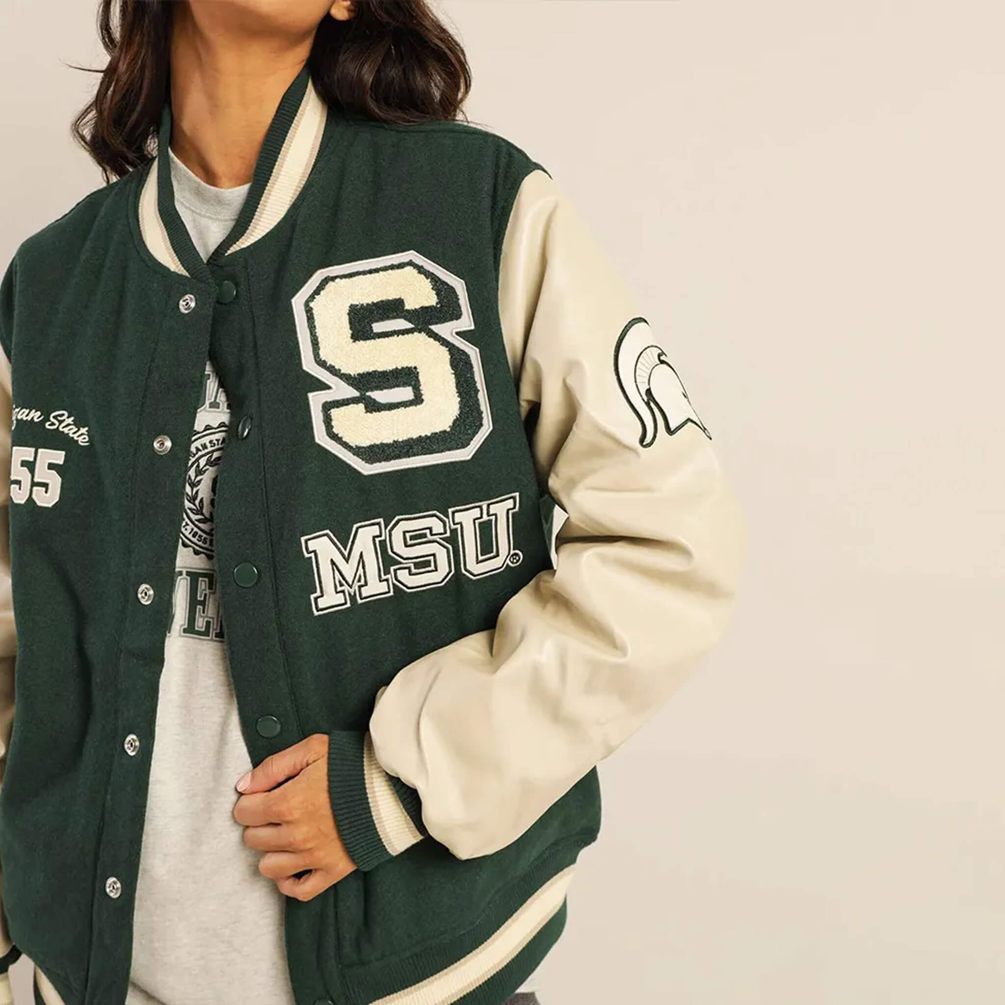 Michigan State Varsity Jacket – Green Wool College Style