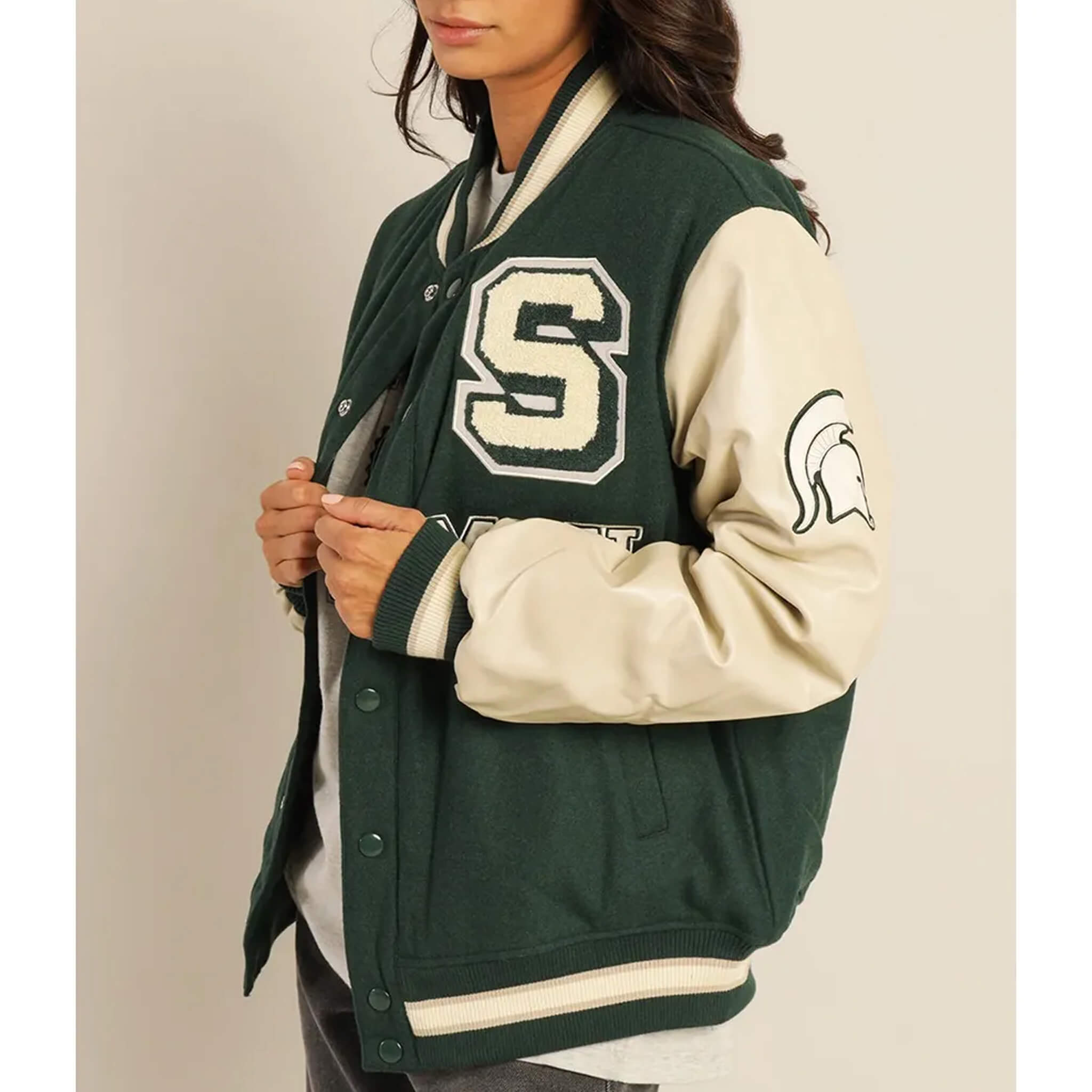 Michigan State Varsity Jacket – Green Wool College Style