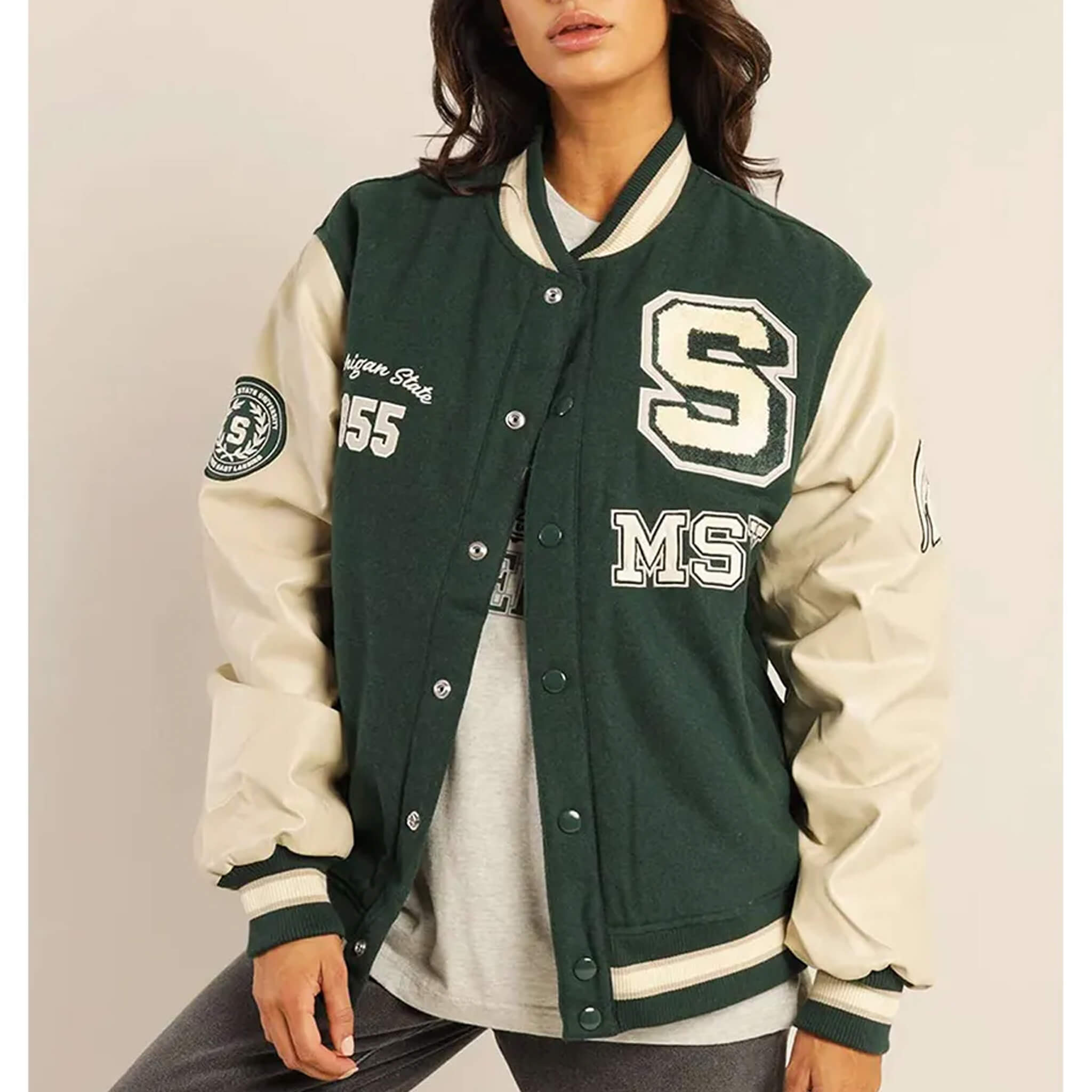 Michigan State Varsity Jacket – Green Wool College Style