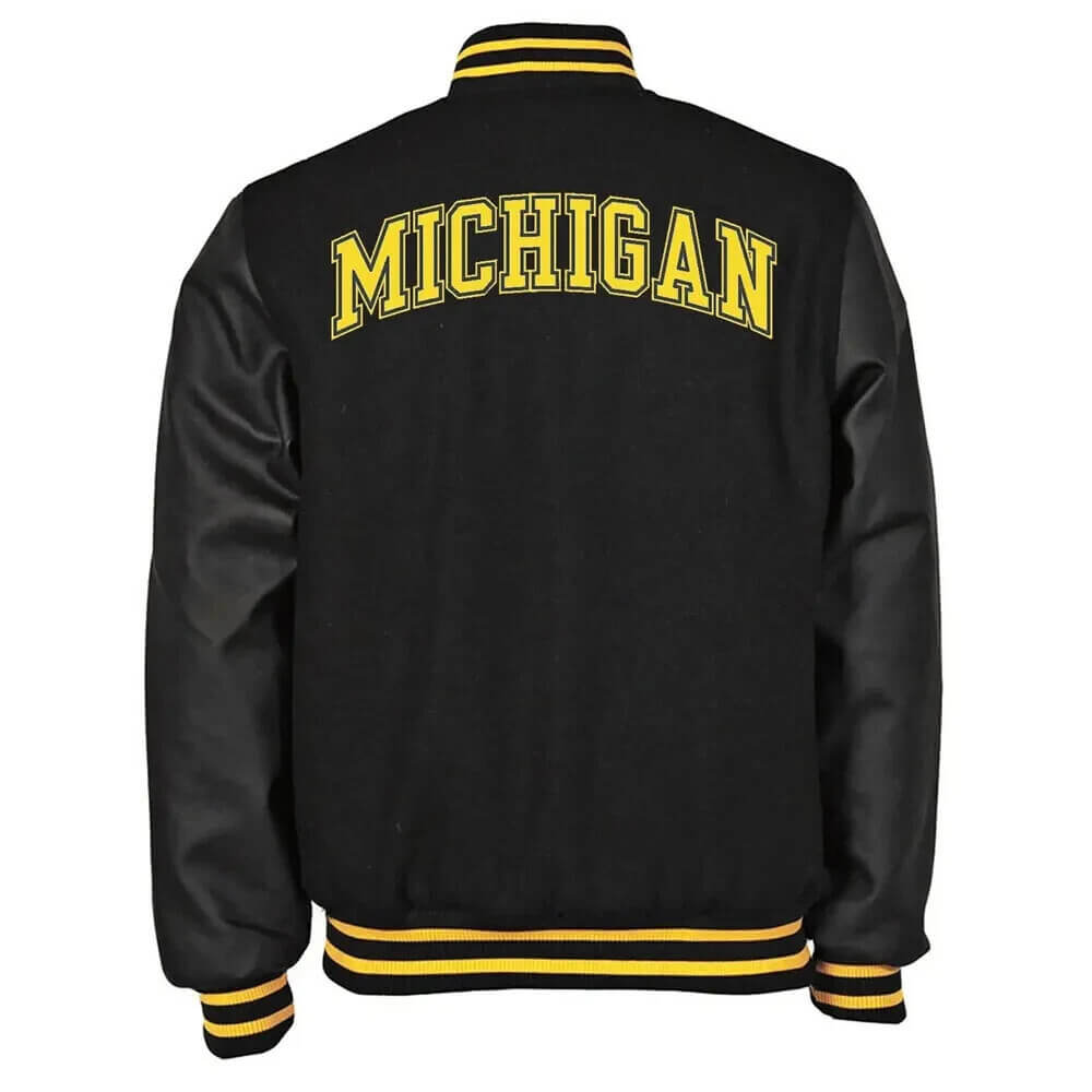 Michigan Wolverines All Black Wool & Leather Varsity Letterman Jacket