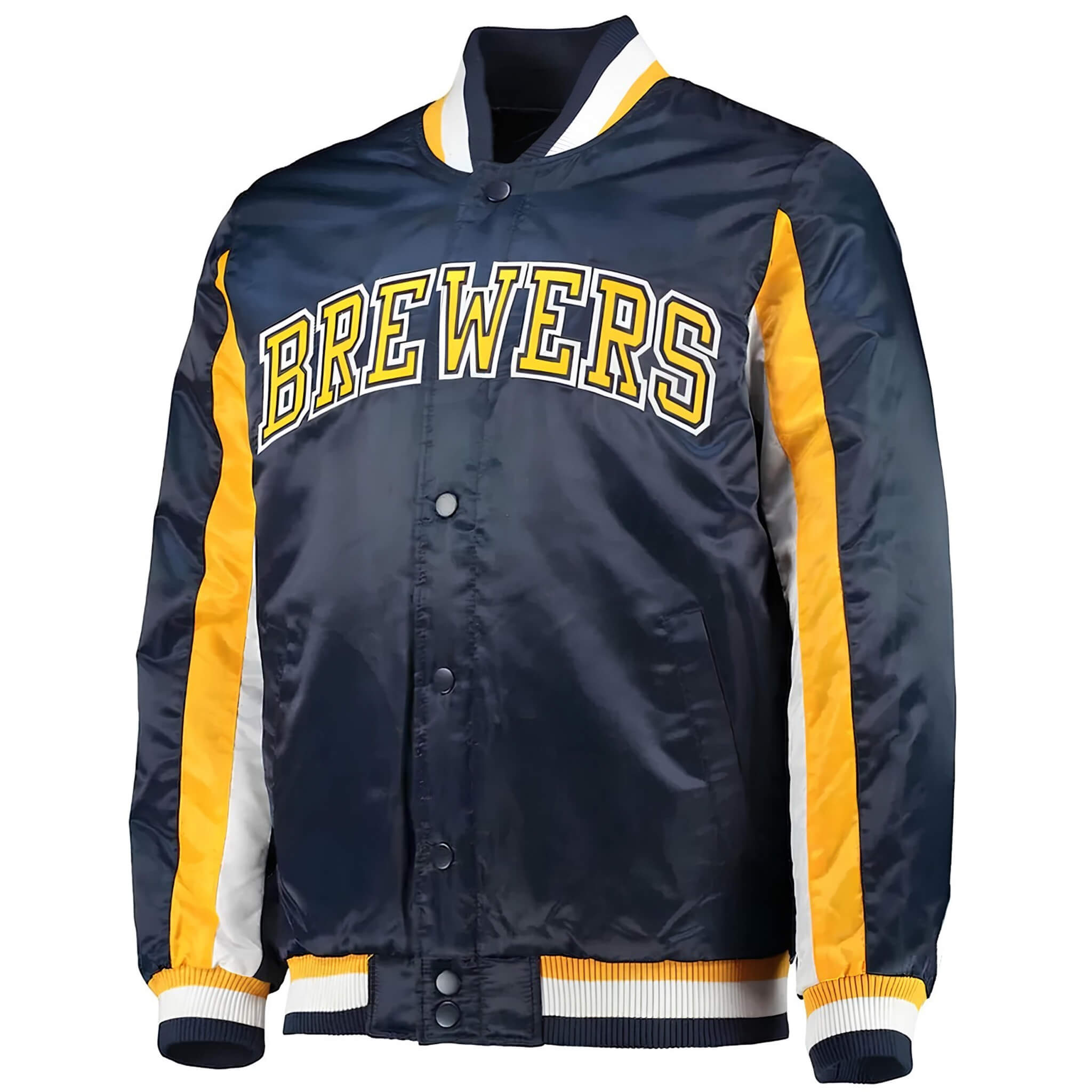 Milwaukee Brewers Navy Blue Satin Varsity Baseball Jacket