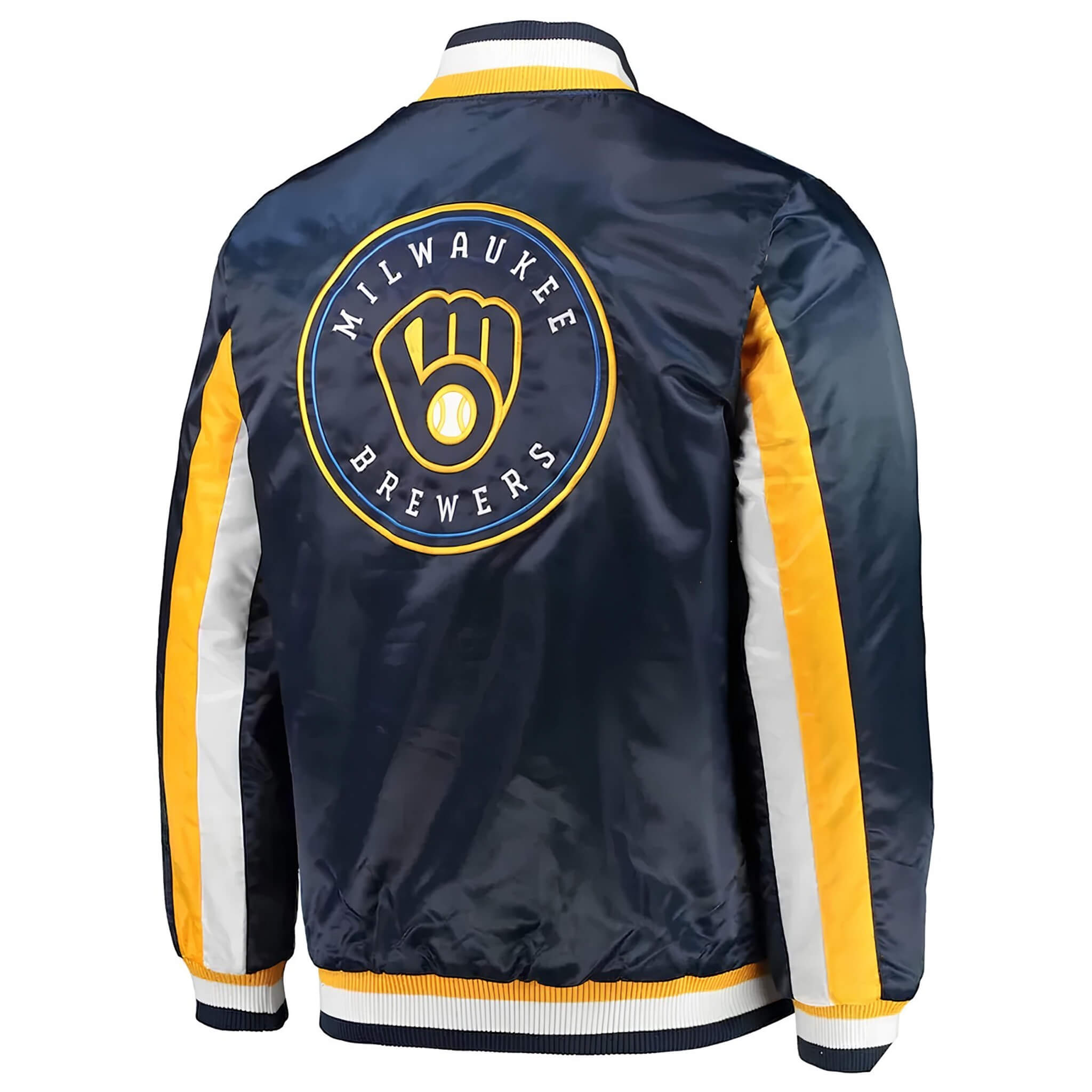 Milwaukee Brewers Navy Blue Satin Varsity Baseball Jacket