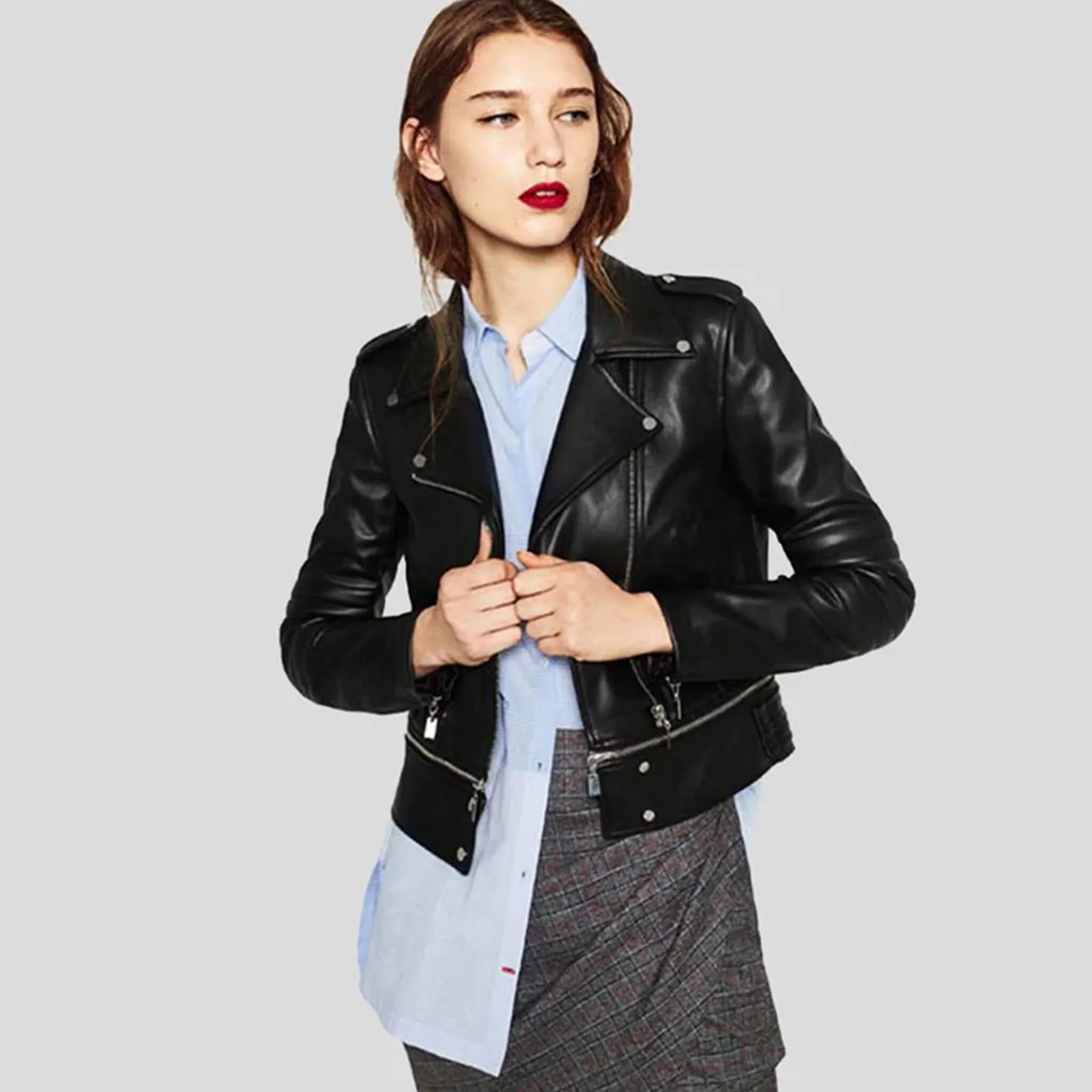 Sleek Black Biker Leather Jacket