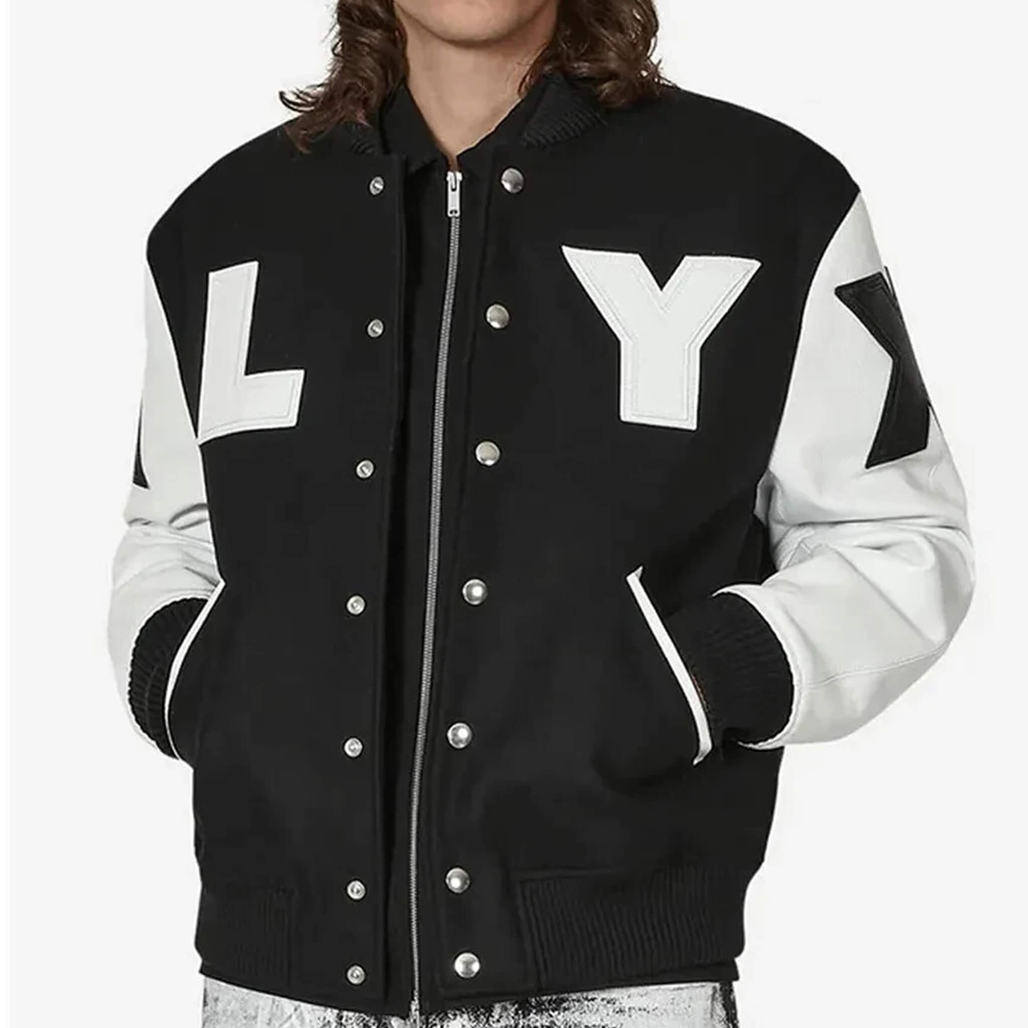Alyx Two-Tone Varsity Jacket – Sleek Black Letterman