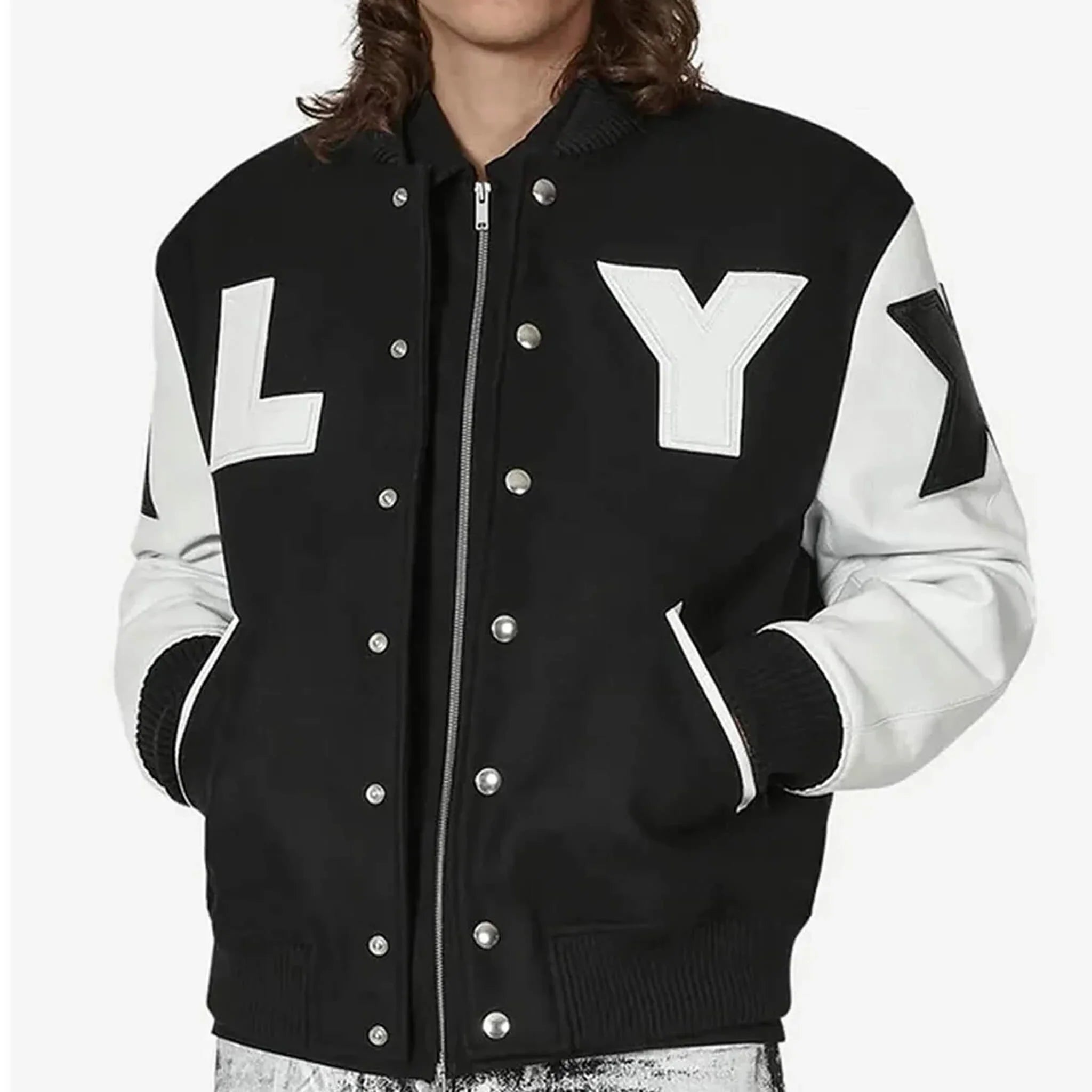 Alyx Two-Tone Varsity Jacket – Sleek Black Letterman - leathergang.com
