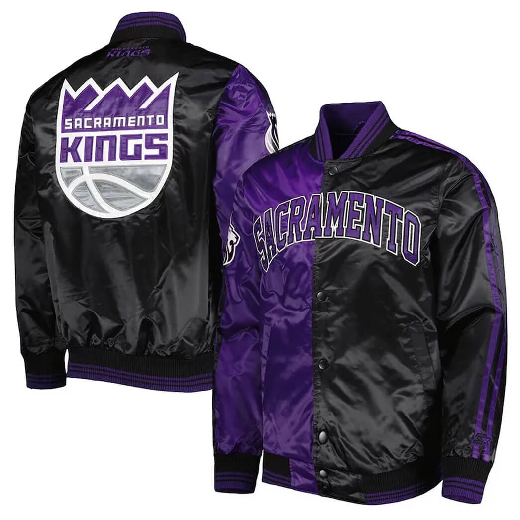 Sacramento Kings Satin Varsity Jacket – Purple & Black