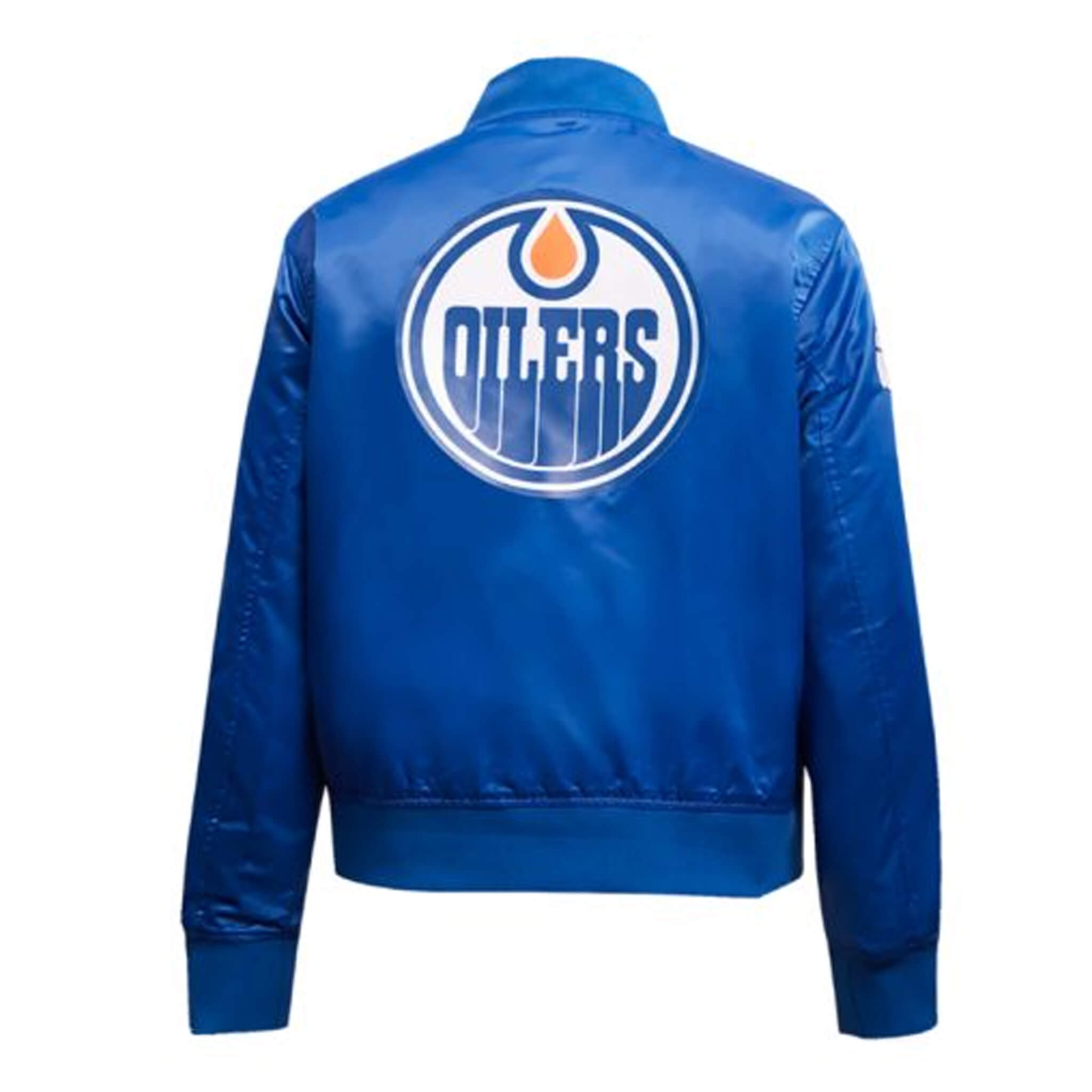 Edmonton Oilers Blue Satin Varsity Jacket – Classic Style