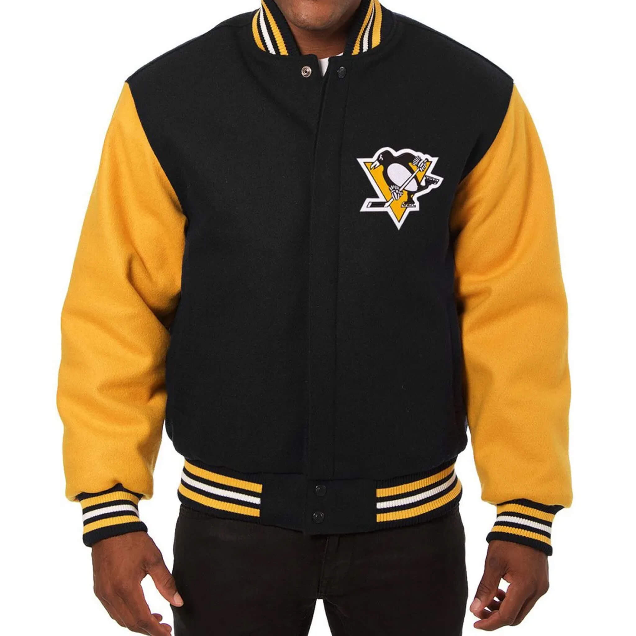 Pittsburgh Penguins Varsity Jacket – Yellow Black NHL Style