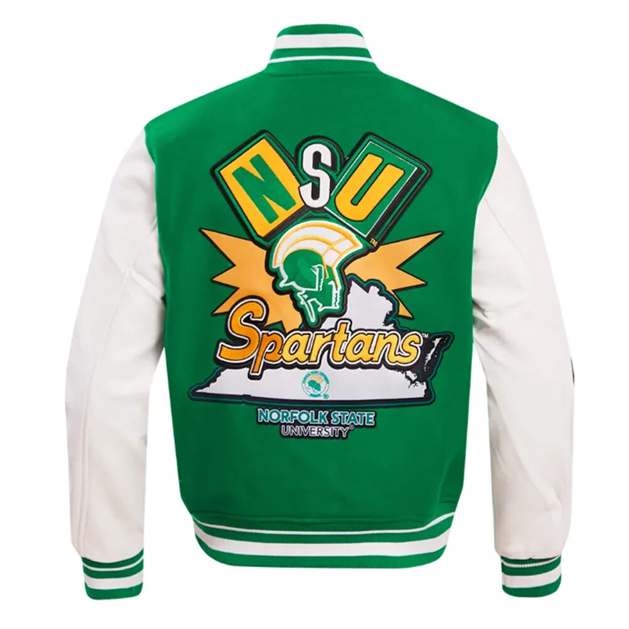 Letterman Norfolk State University Green and White Varsity Jacket