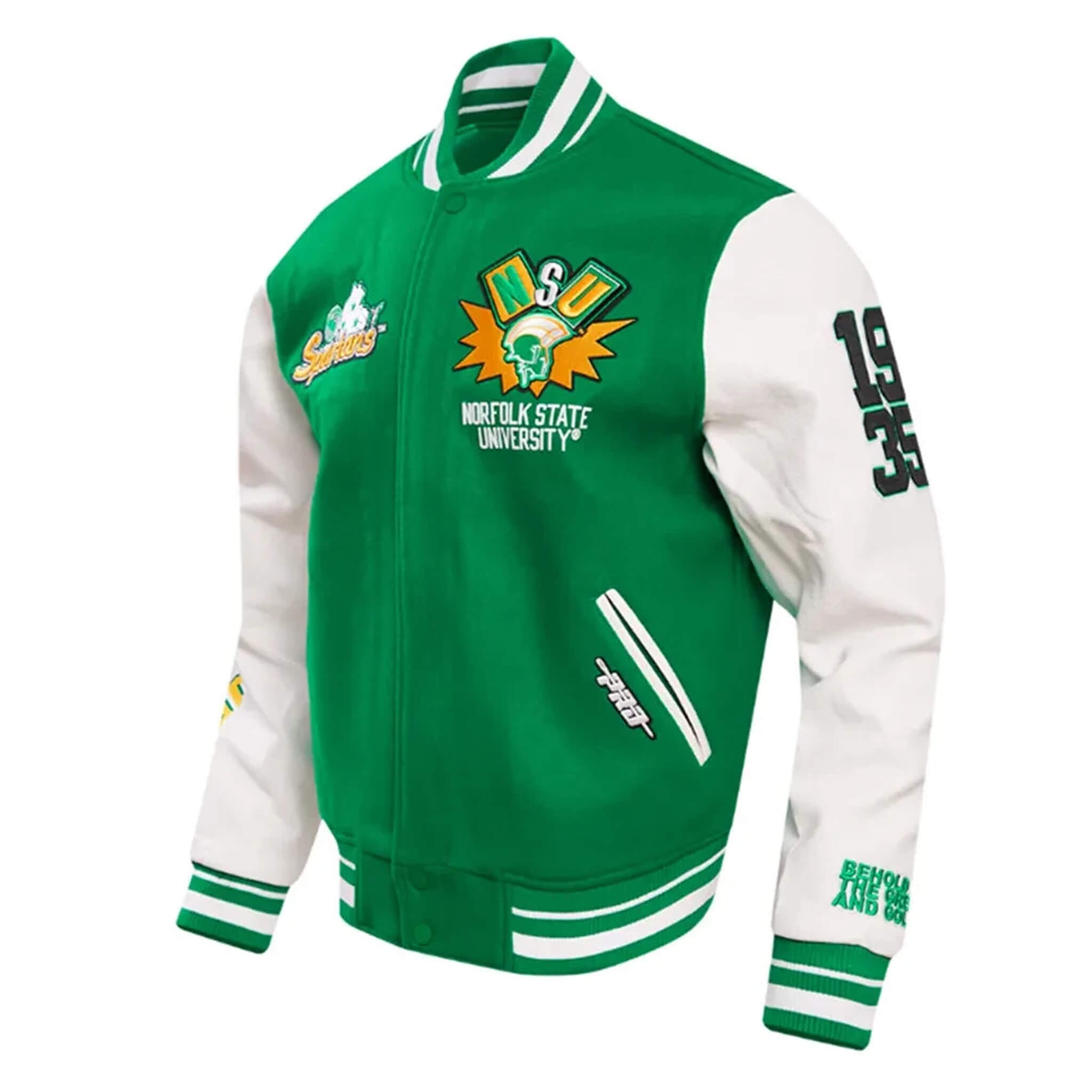 Letterman Norfolk State University Green and White Varsity Jacket