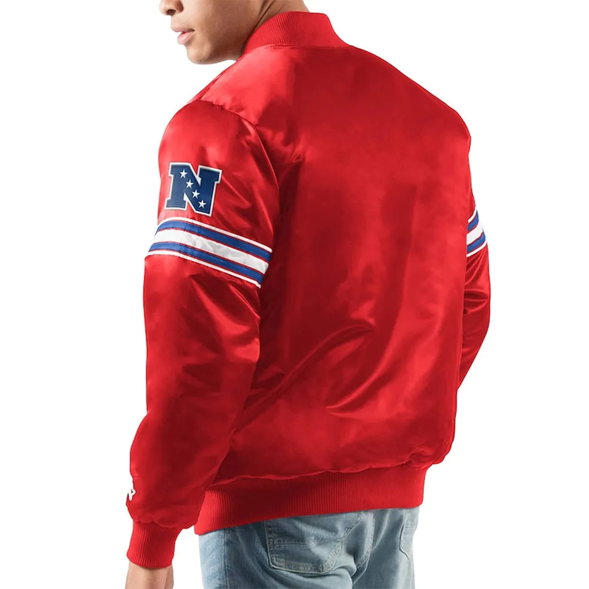 NY Giants Red Satin Bomber – NFL Legacy Varsity Jacket