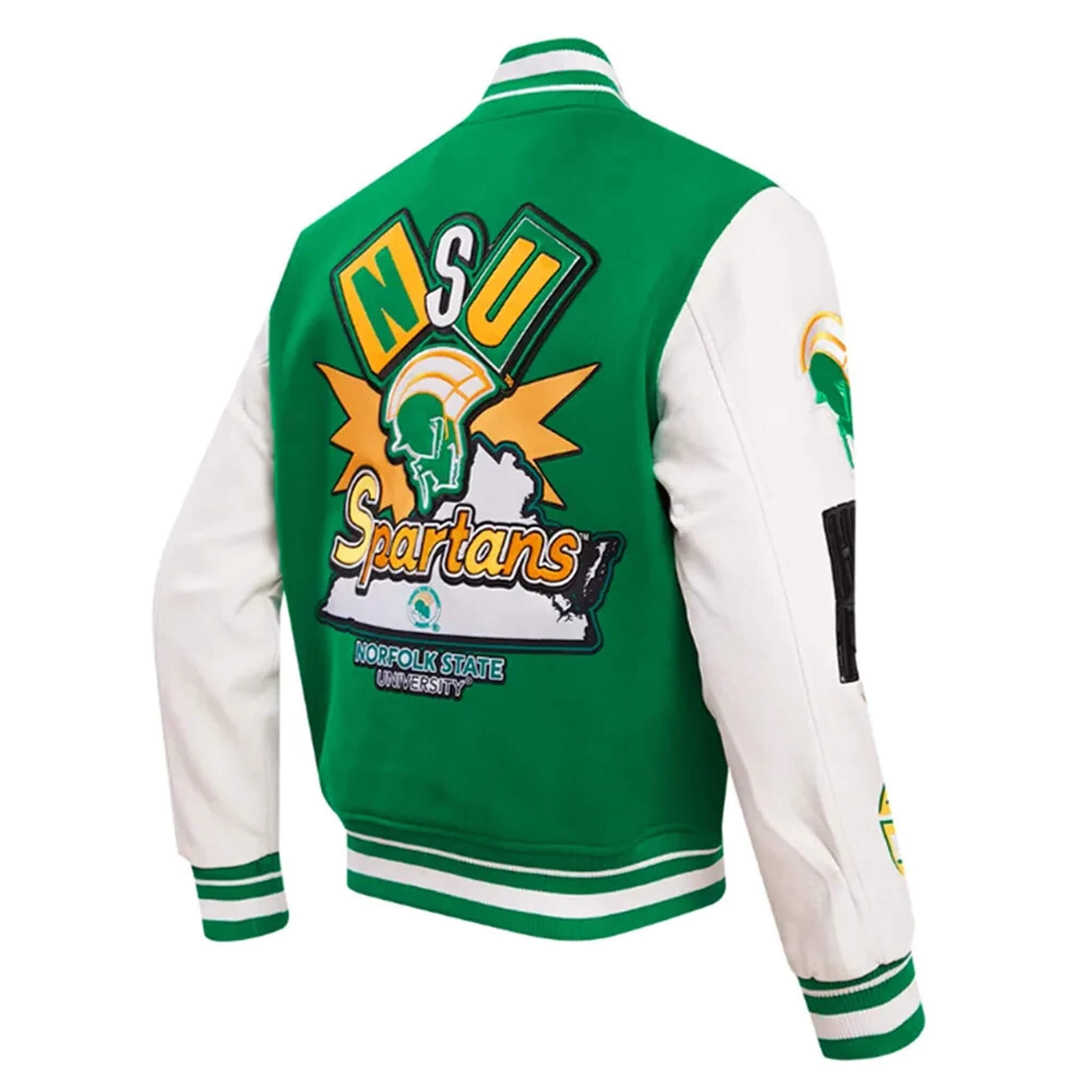 Letterman Norfolk State University Green and White Varsity Jacket