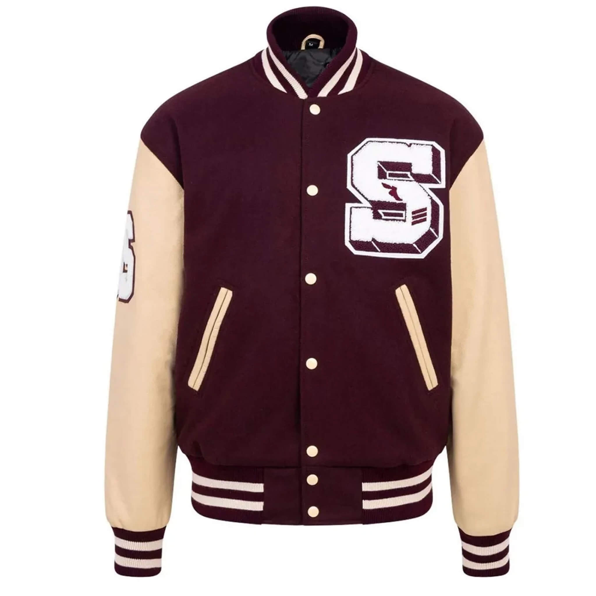 Panther Stadium Burgundy & Cream Varsity Letterman Jacket