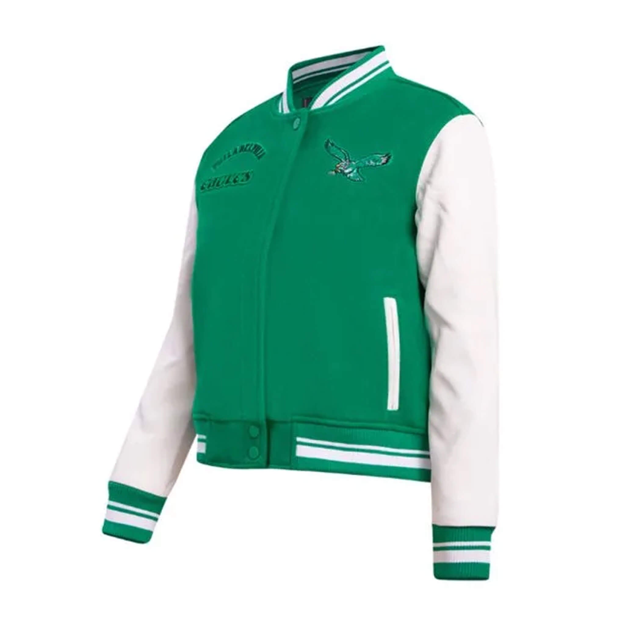 Philadelphia Eagles Cream Green Retro Varsity Wool Leather Jacket