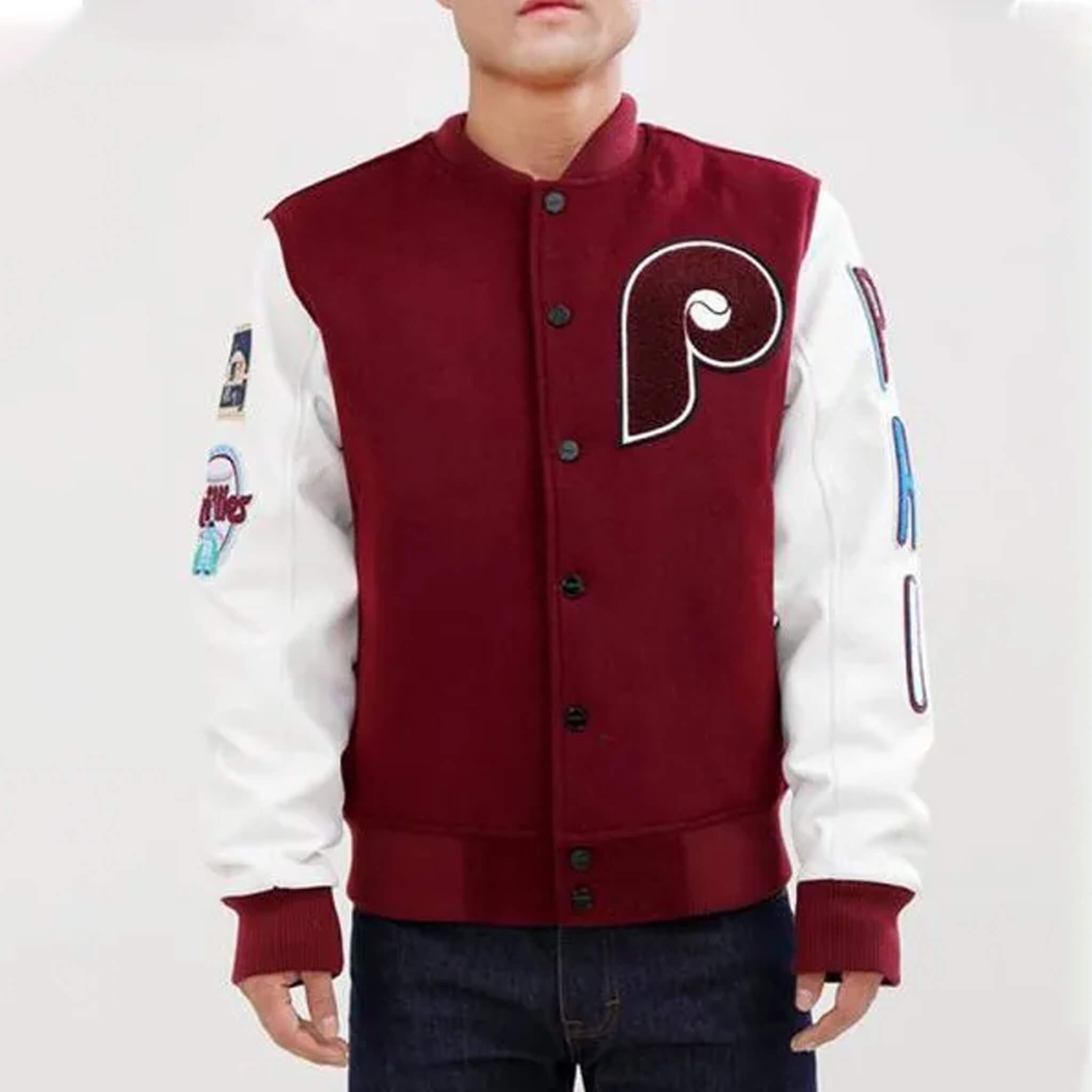 Philadelphia Phillies Varsity Jacket – Burgundy & White