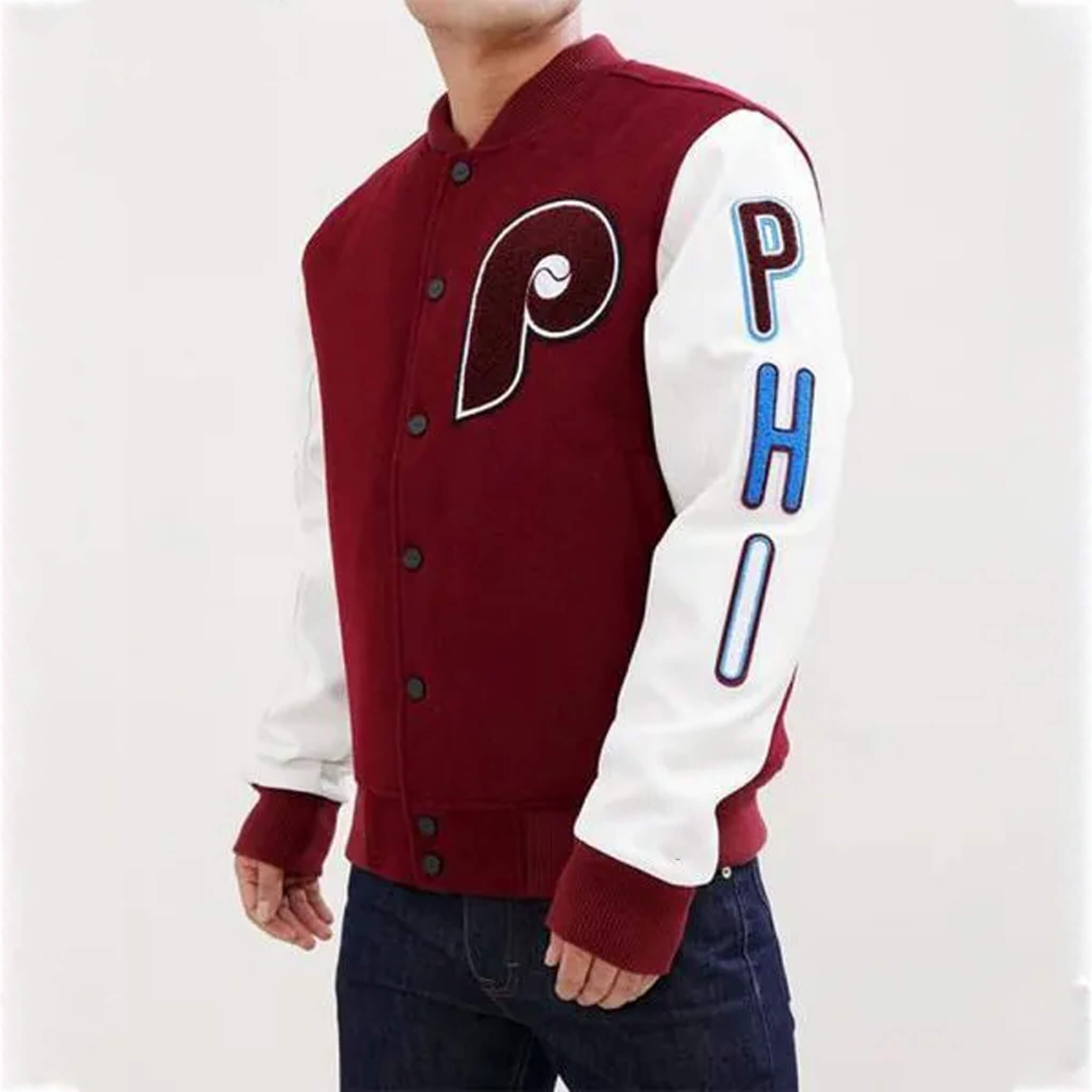 Philadelphia Phillies Varsity Jacket – Burgundy & White