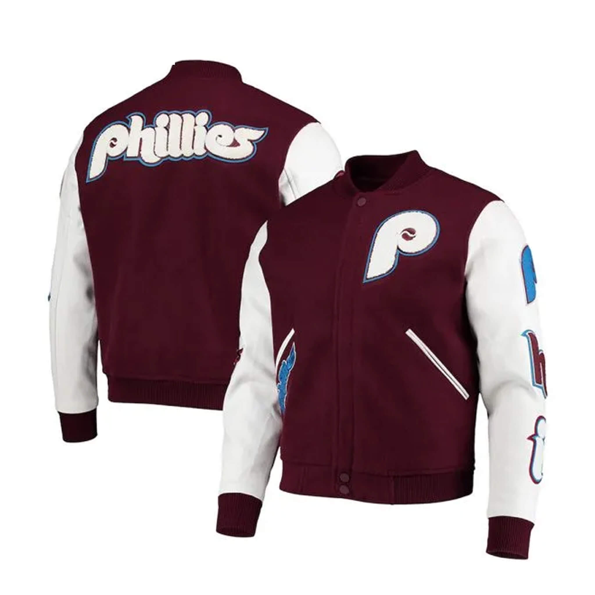 Burgundy Phillies Varsity Jacket – Wool & Leather Trim