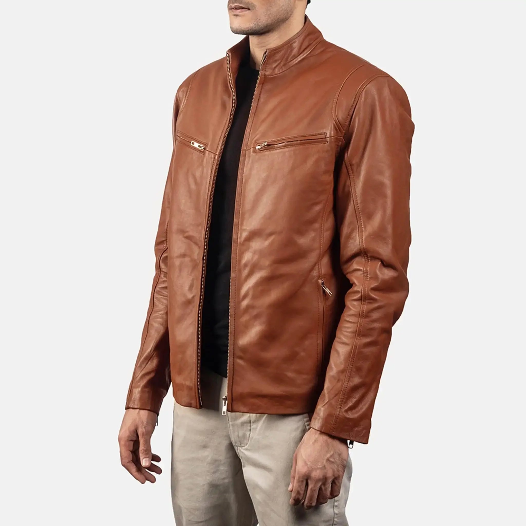 Elite Brown Leather Biker Jacket - Premium Motorcycle Style for Men