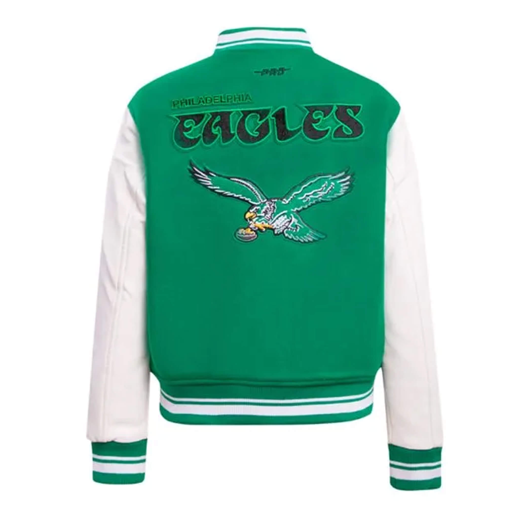 Philadelphia Eagles Cream Green Retro Varsity Wool Leather Jacket
