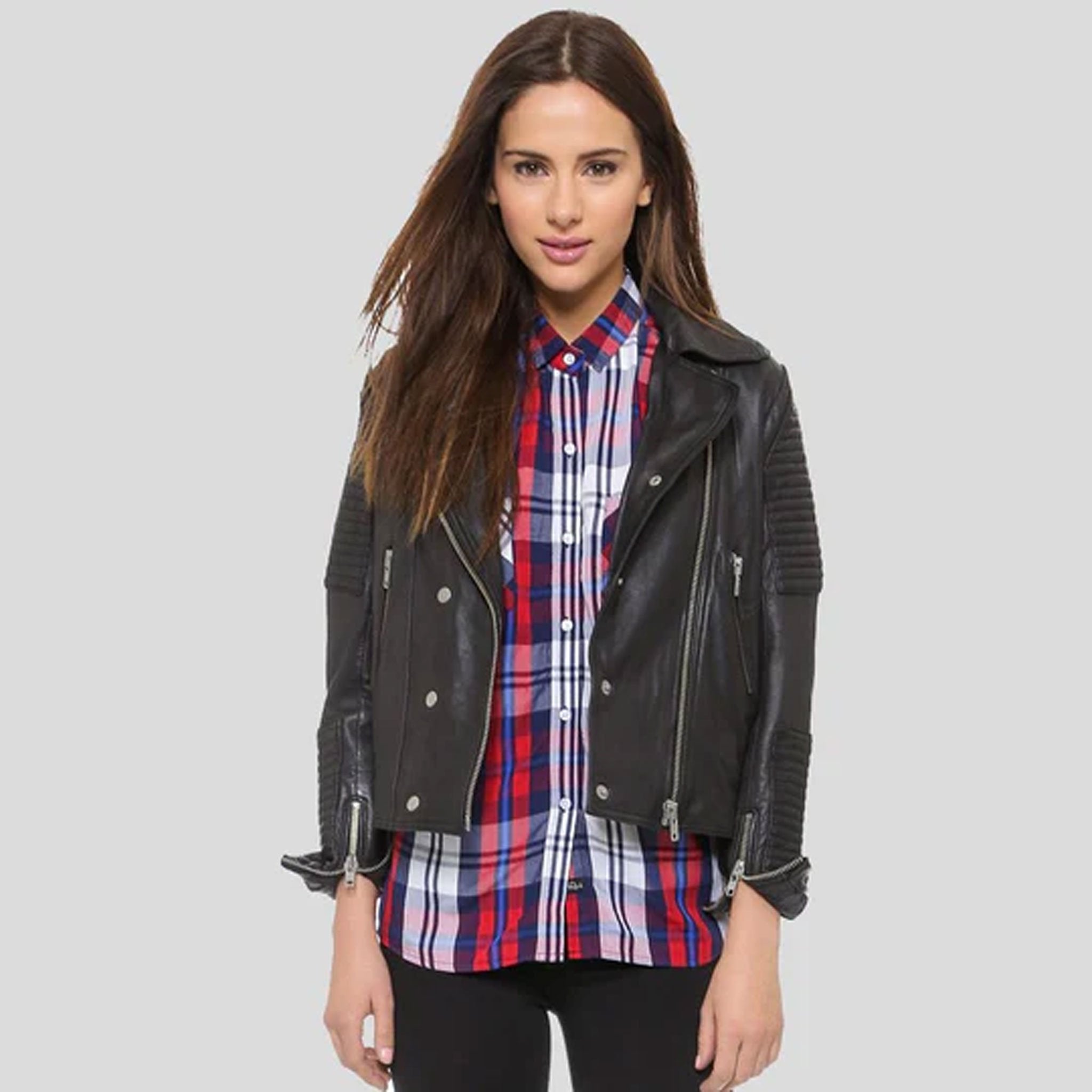 Raventa Noir Quilted Leather Biker Jacket