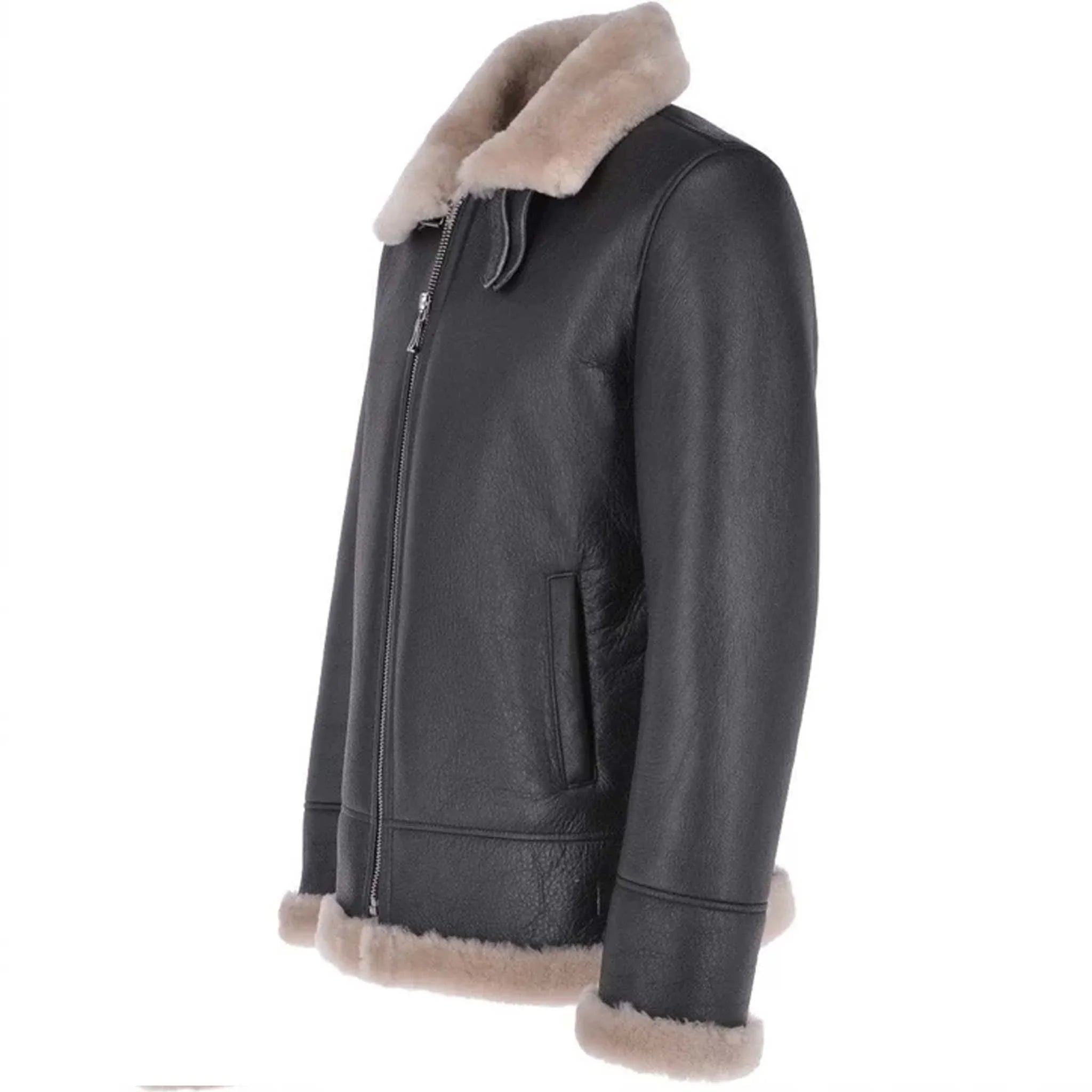 Wolvar B3 RAF Shearling Jacket - Black Airforce Sheepskin Leather Flight Coat