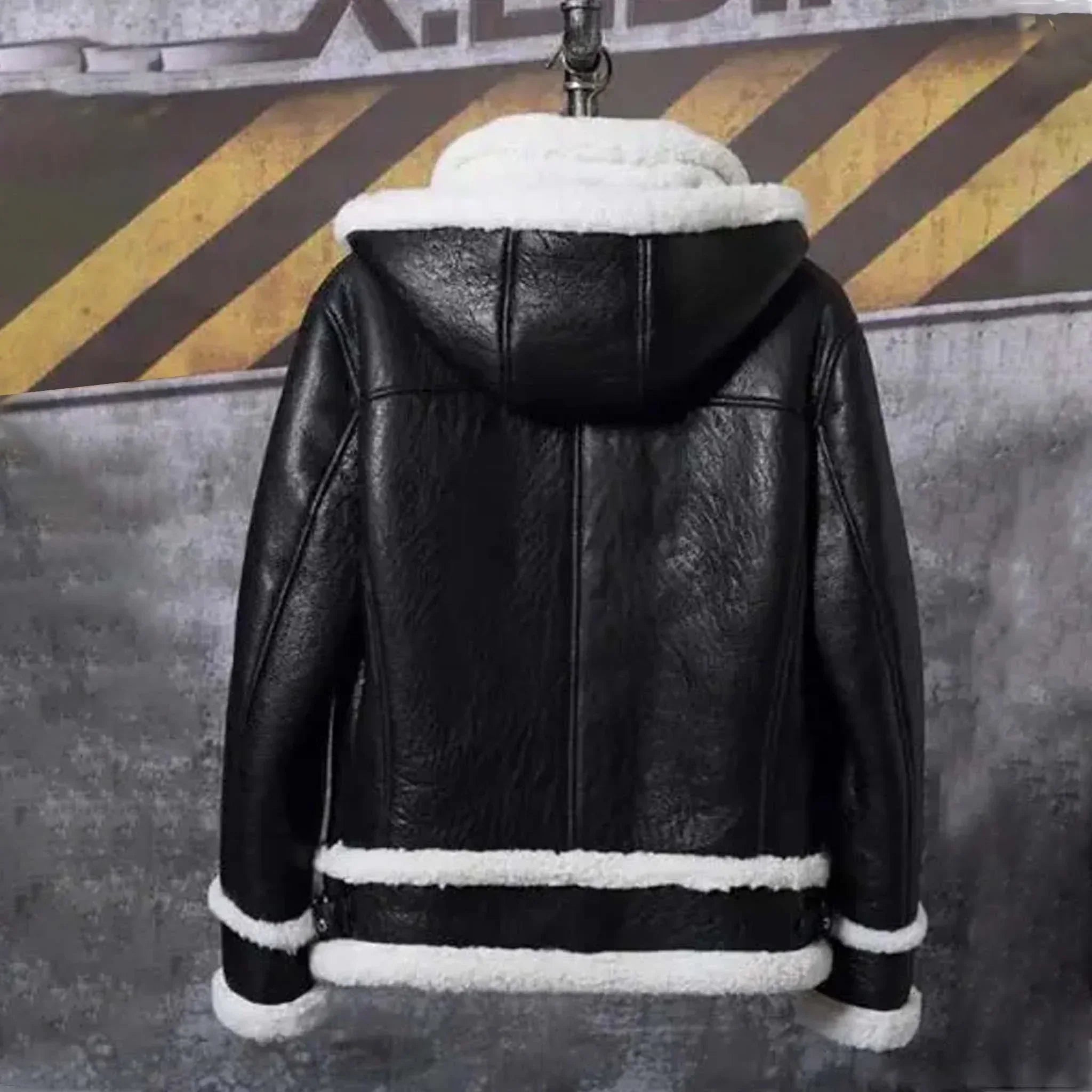 Silvra Sheepskin Leather Jacket - RAF B3 Bomber Black Hooded Short Coat